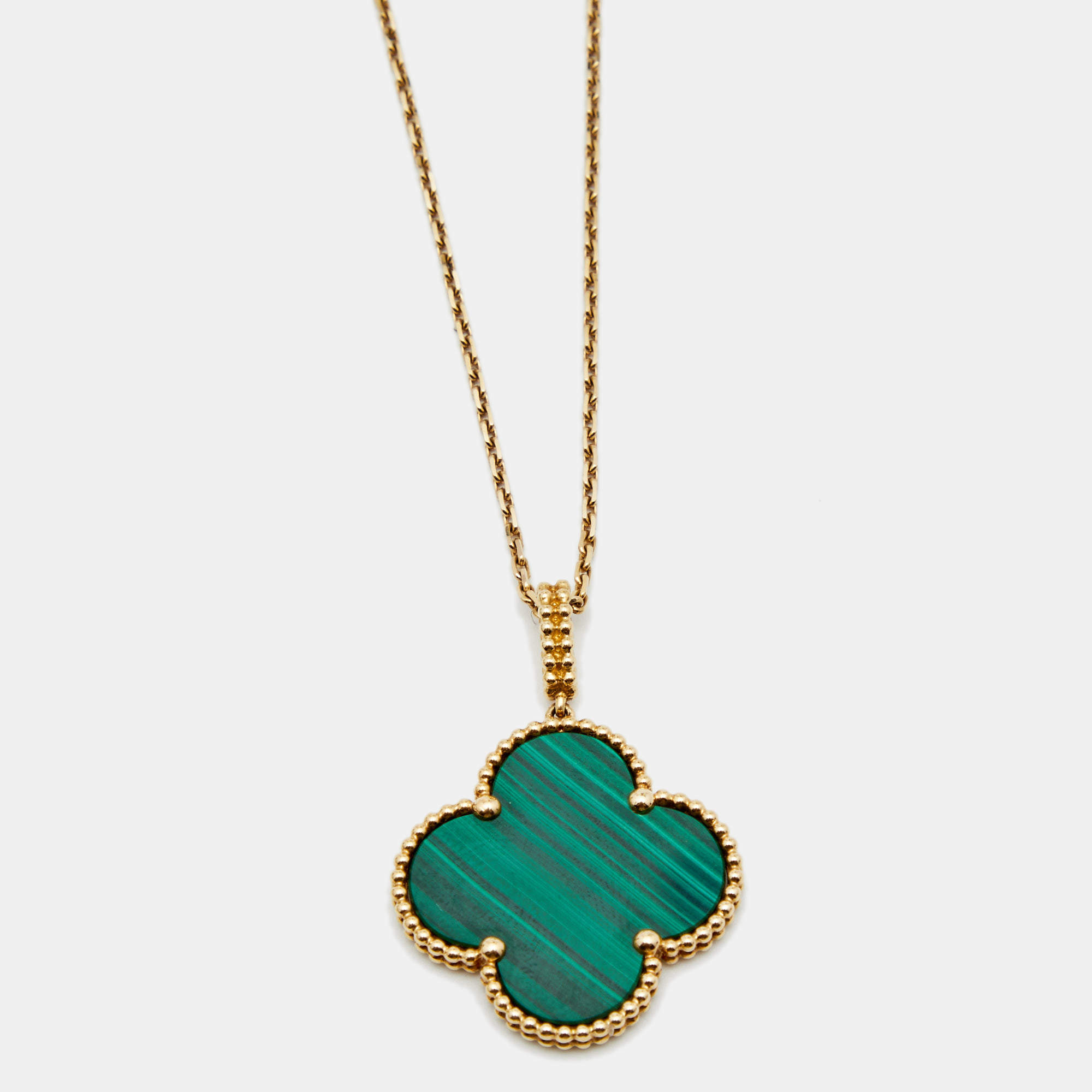 Pre Owned Van Cleef & Arpels Magic Alhambra Malachite 18K Yellow Gold Long Pendant Necklace