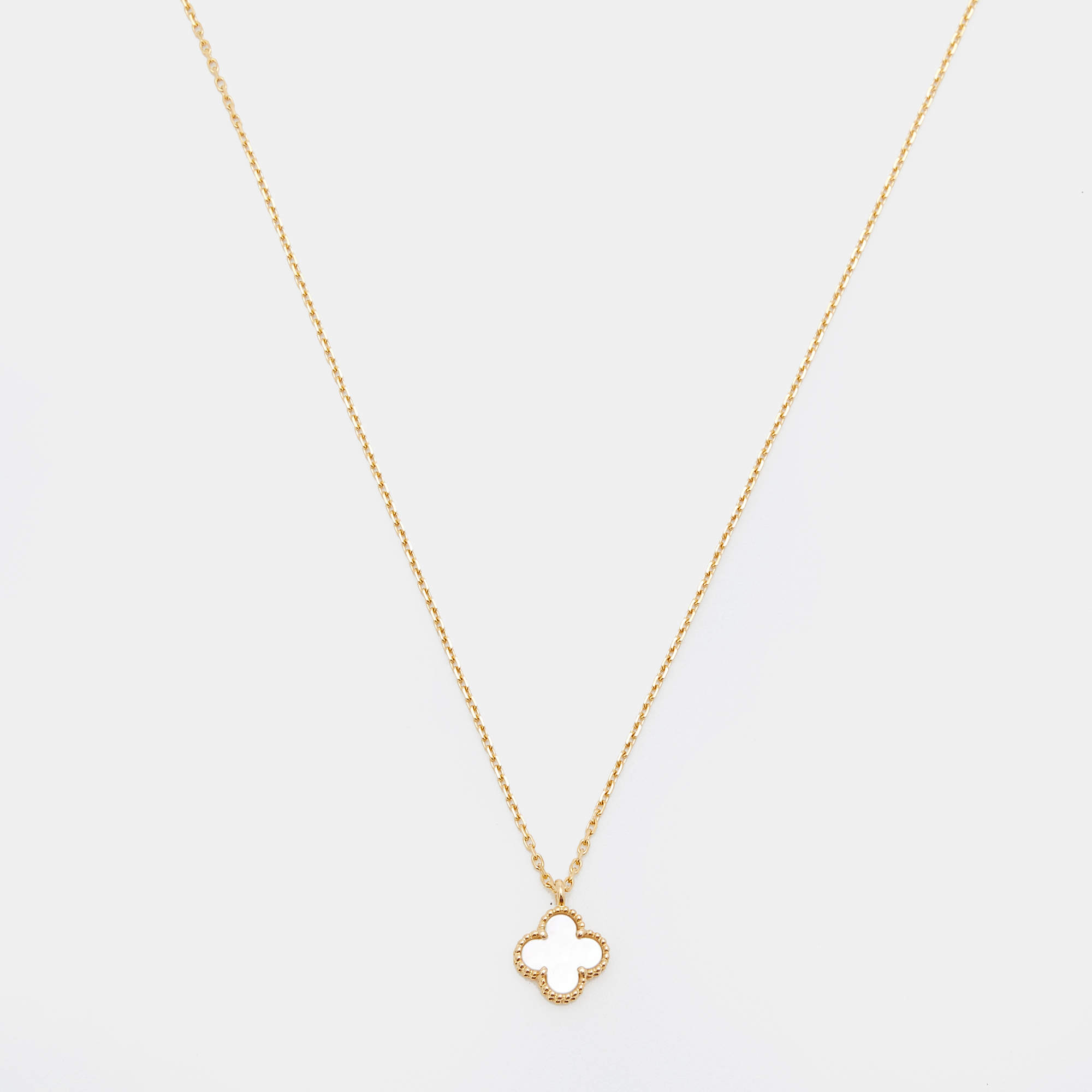 Pre Owned Van Cleef & Arpels Sweet Alhambra Mother of Pearl 18k Yellow Gold Pendant Necklace