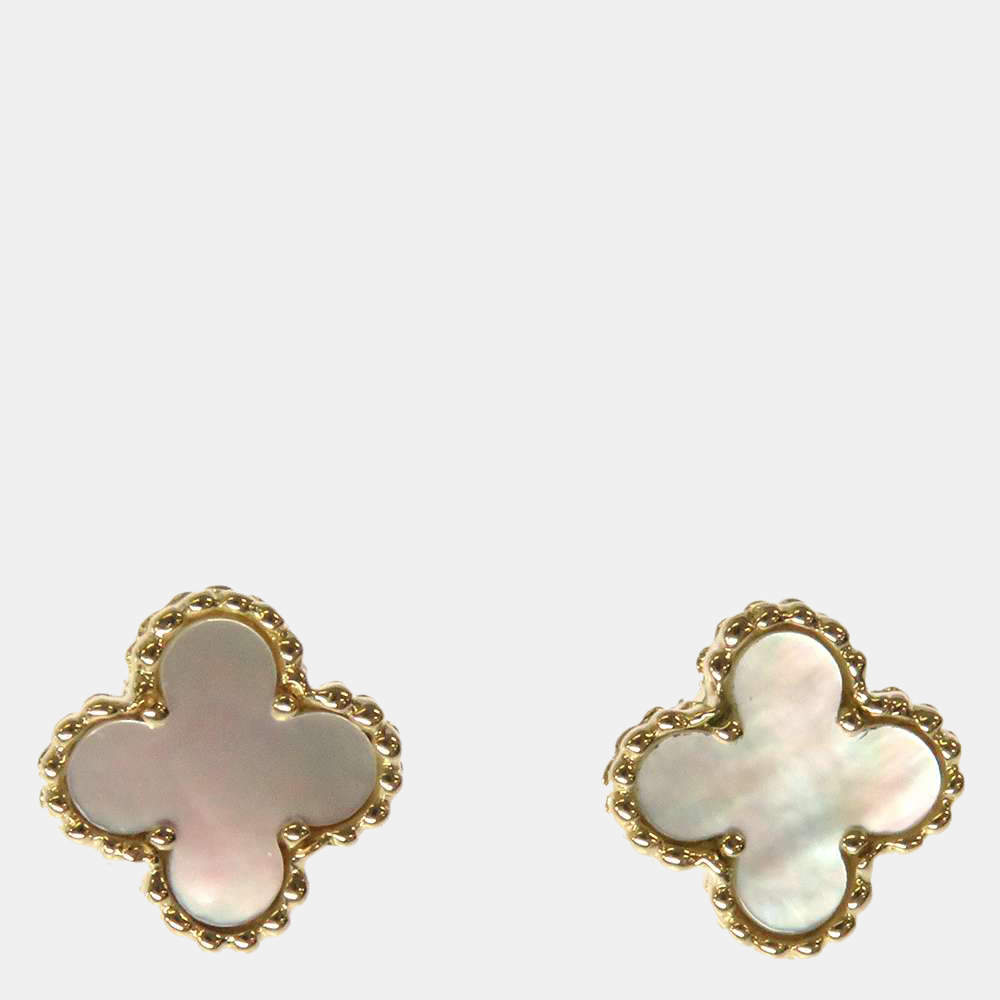 Pre Owned Van Cleef & Arpels Sweet Alhambra 18K Yellow Gold Mother Of Pearl Earrings