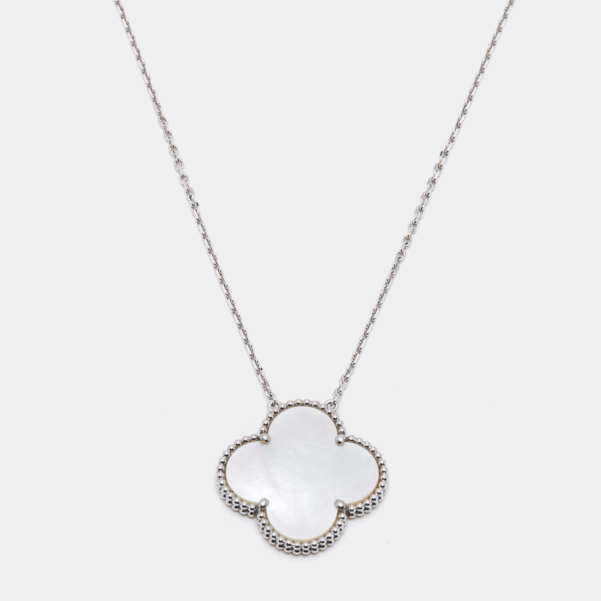 Pre Owned Van Cleef & Arpels Magic Alhambra Mother of Pearl 18K White Gold Pendant Necklace