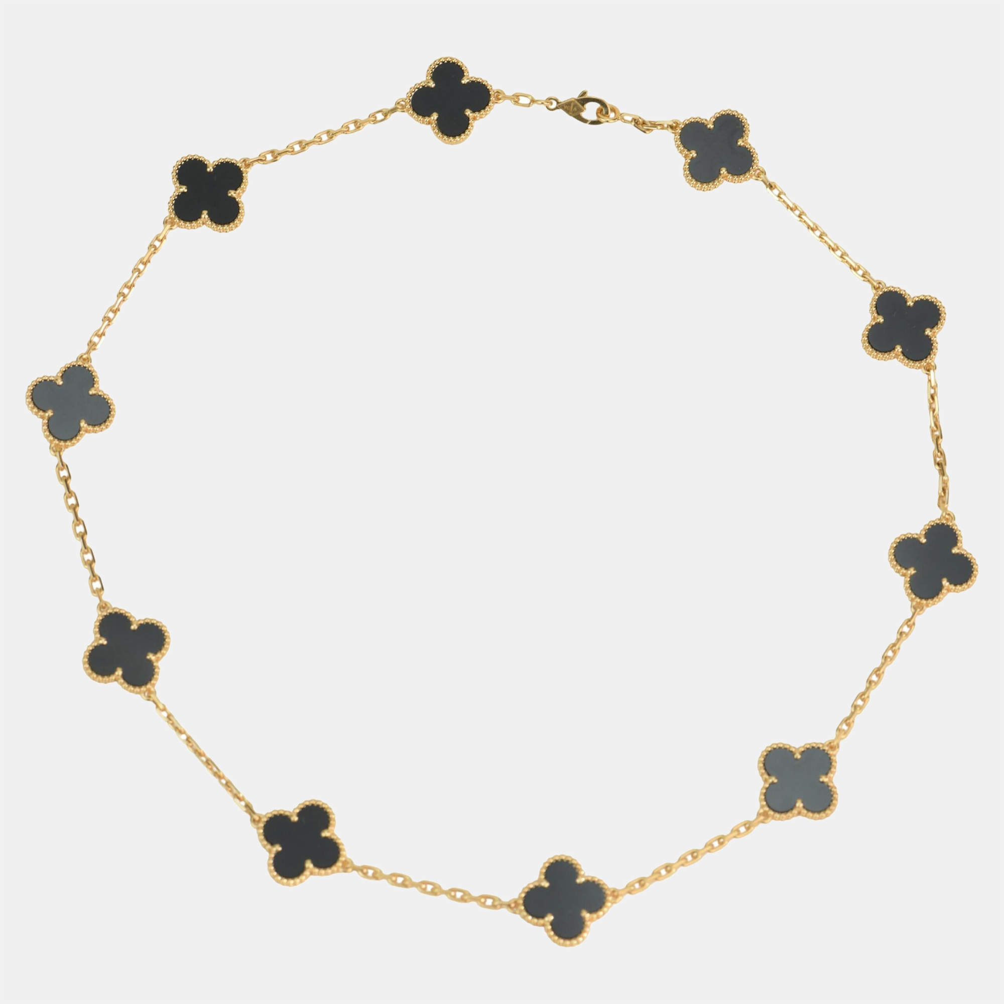 Van Cleef & Arpels Vintage Alhambra Black Onyx 10 Motif Yellow Gold Necklace