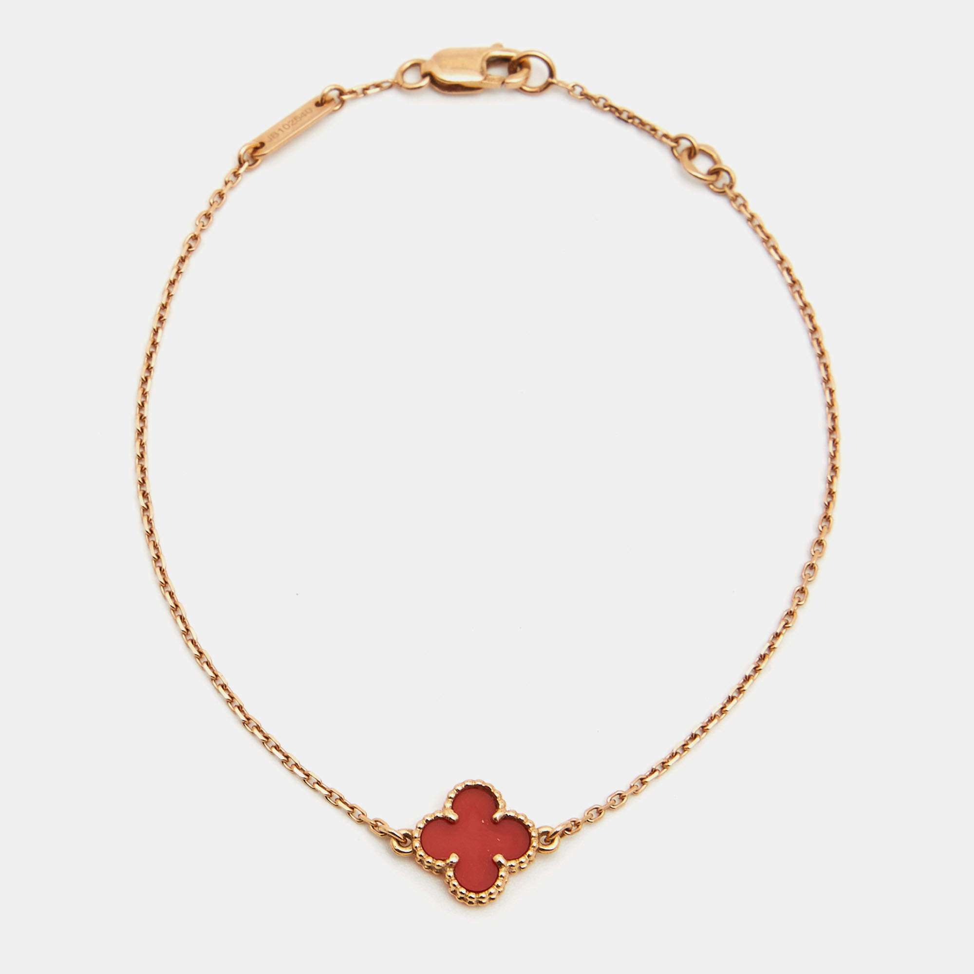 Pre Owned Van Cleef & Arpels Sweet Alhambra Carnelian 18k Rose Gold Bracelet