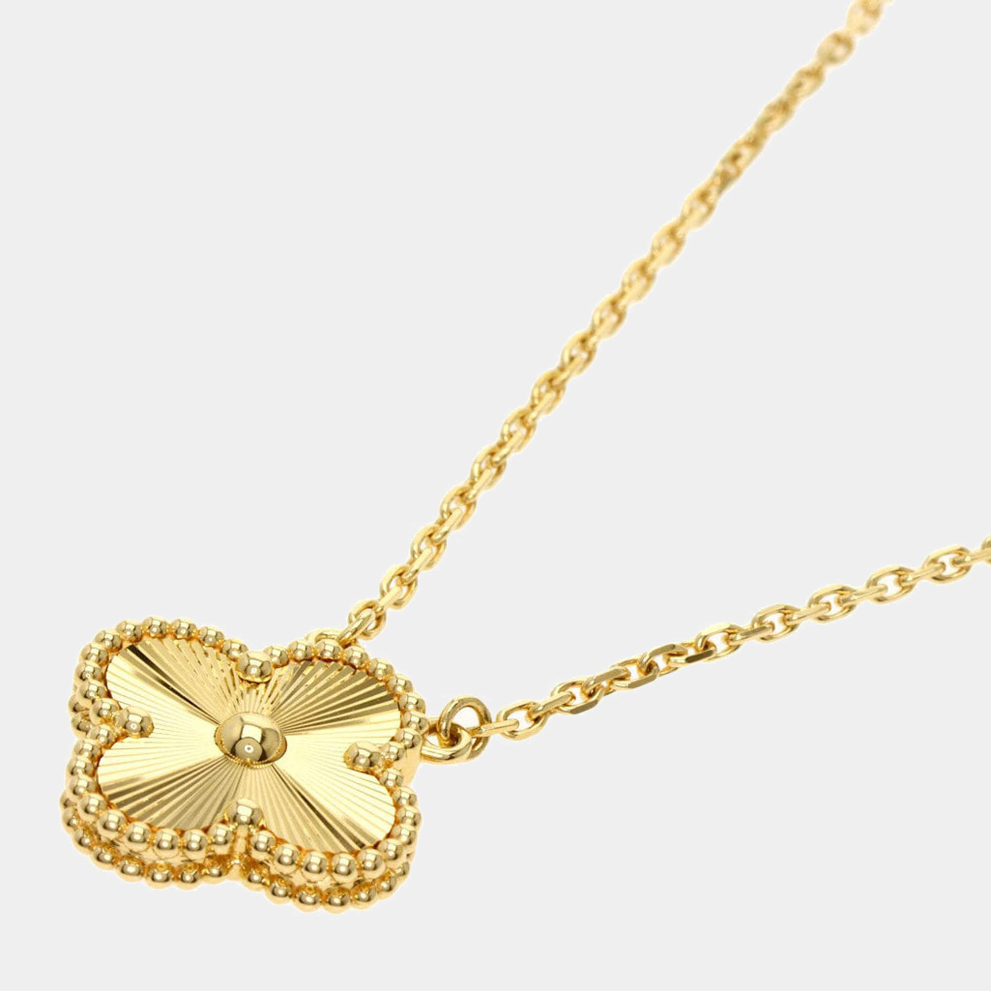 Pre Owned Van Cleef & Arpels Guilloché Long  Magic Alhambra 18K Yellow Gold Necklace