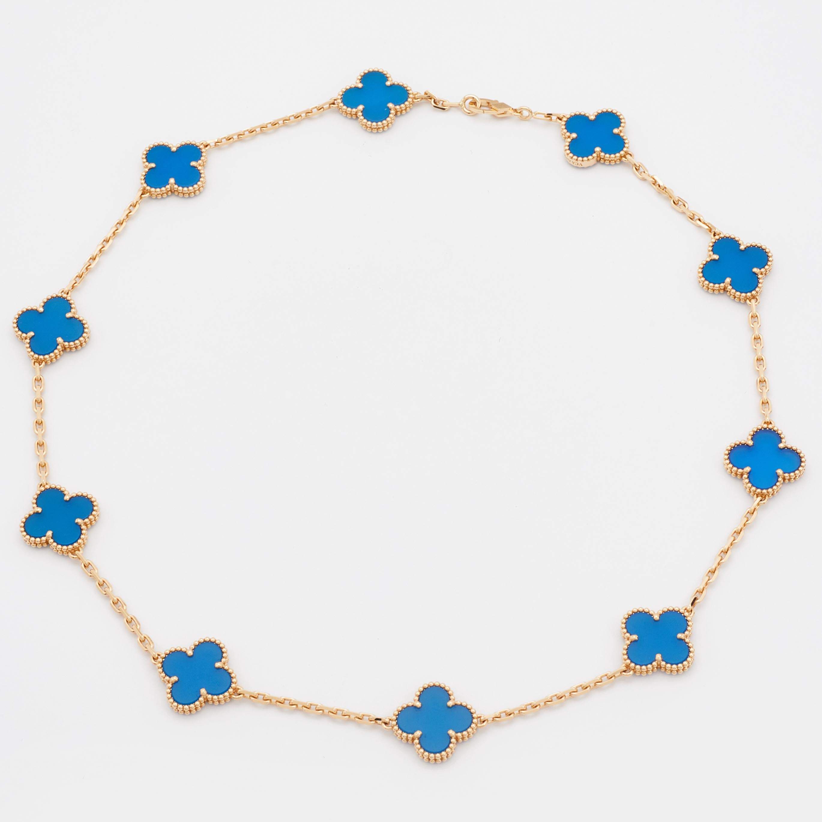 مملوكة مسبقًا Van Cleef & Arpels Vintage Alhambra Agate 10 Motif 18k Yellow Gold Station Necklace