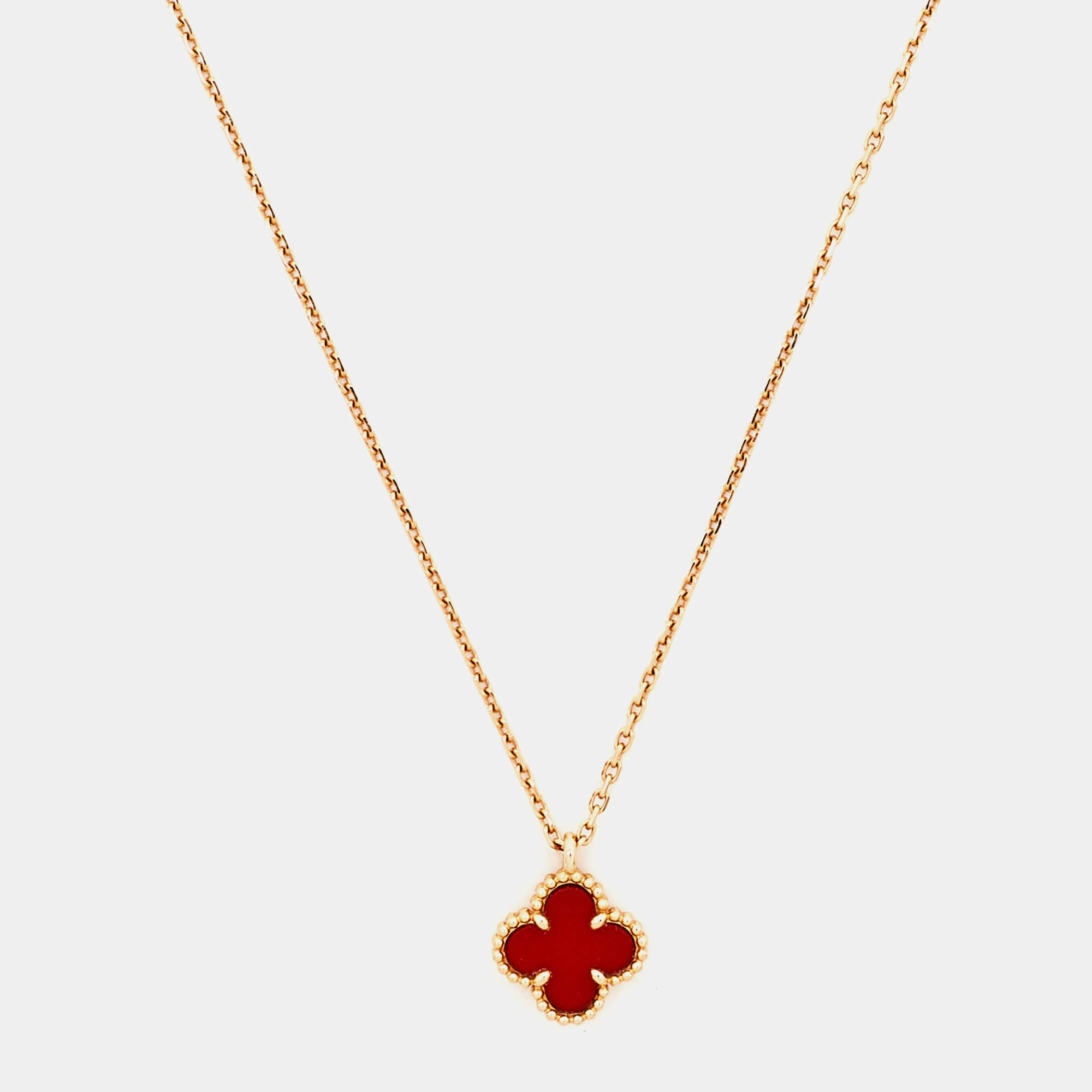 Van Cleef And Arpels Sweet Alhambra Carnelian 18k Rose Gold Pendant Necklace Van Cleef And Arpels 9095