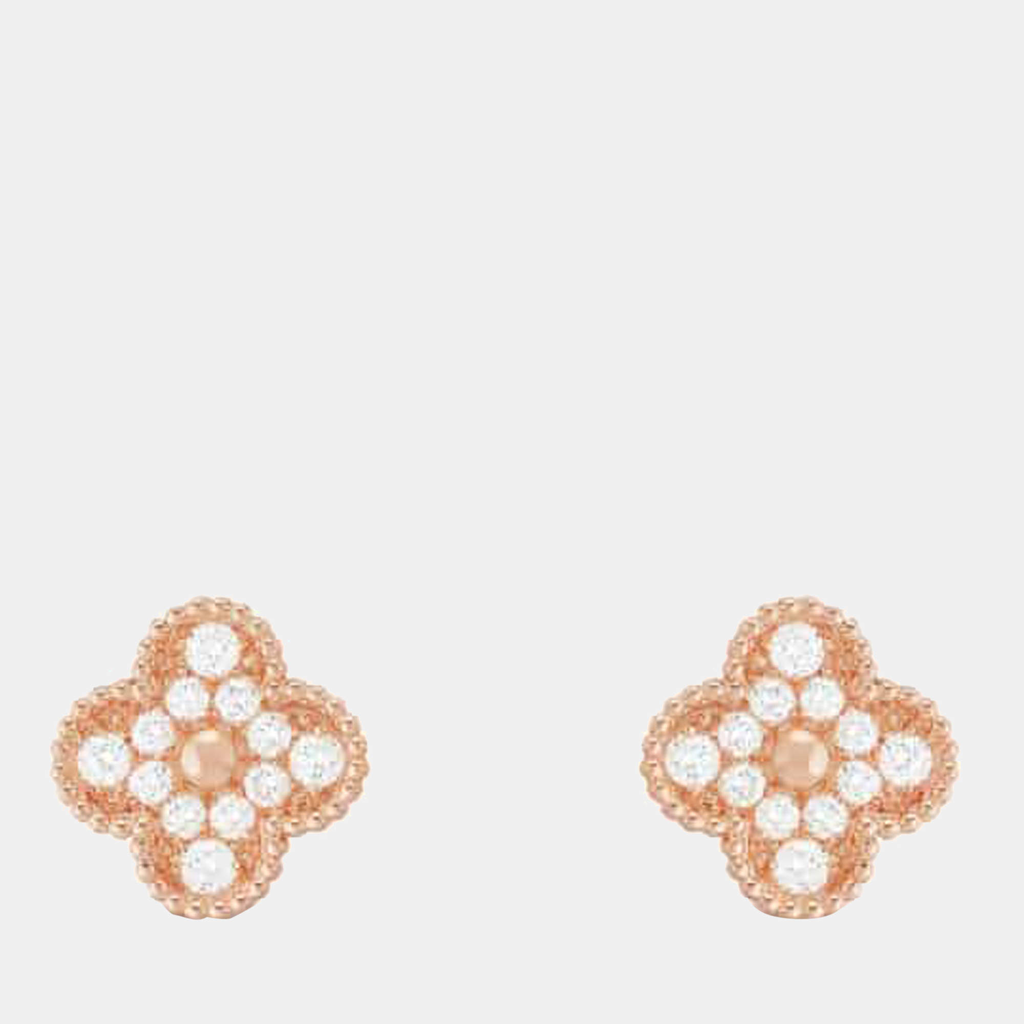 مملوكة مسبقًا Van Cleef & Arpels Vintage Alhambra Diamond 18K Rose Gold Earrings