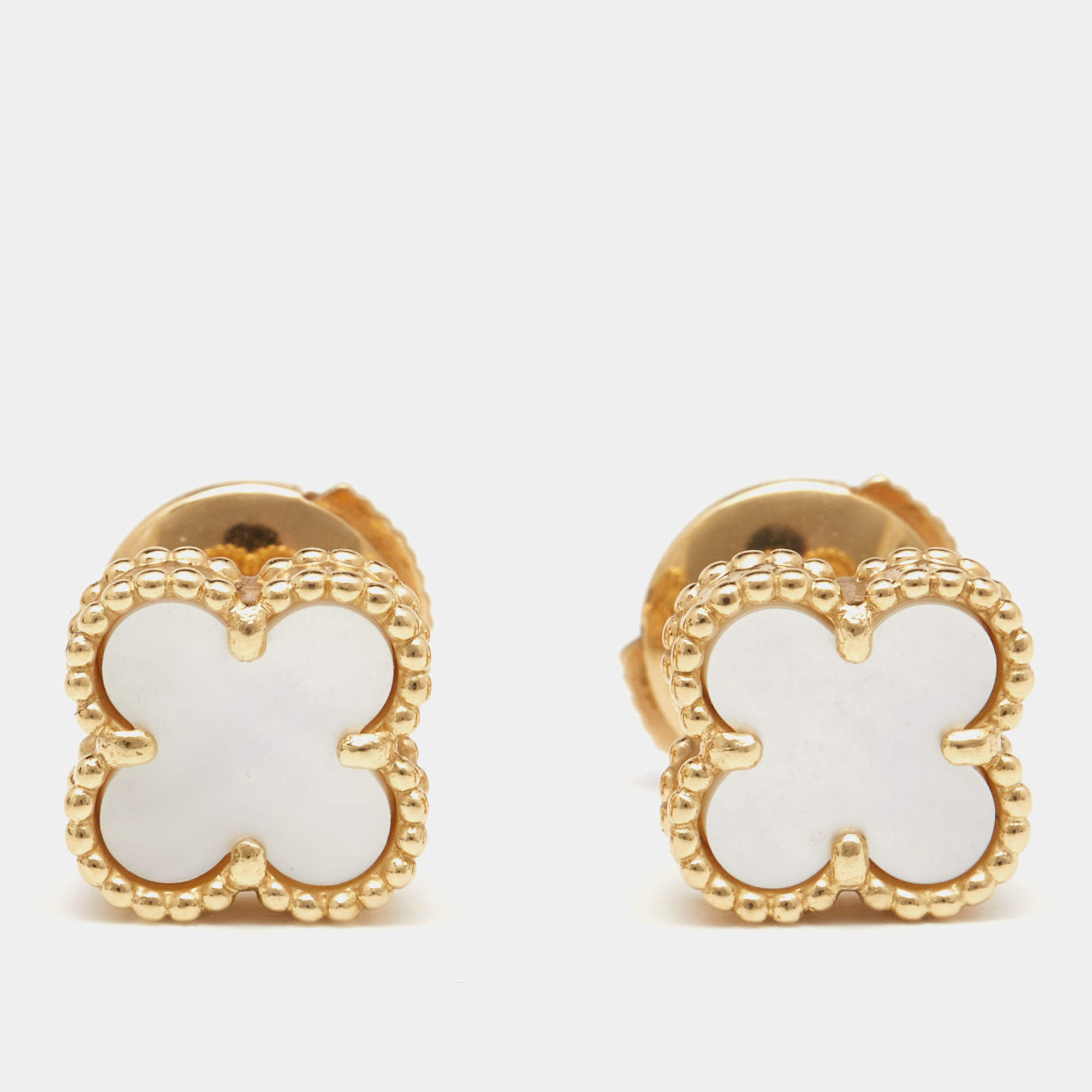 Pre Owned Van Cleef & Arpels Sweet Alhambra Mother of Pearl 18k Yellow Gold Stud Earrings
