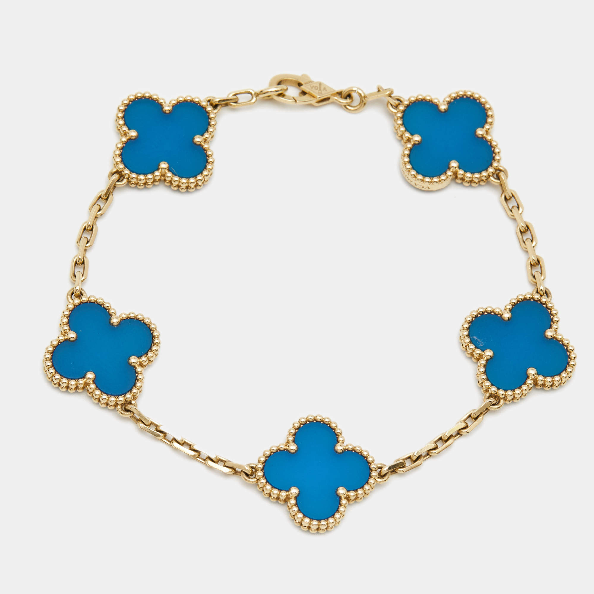 مملوكة مسبقًا Van Cleef & Arpels Vintage Alhambra Agate 18k Yellow Gold Bracelet