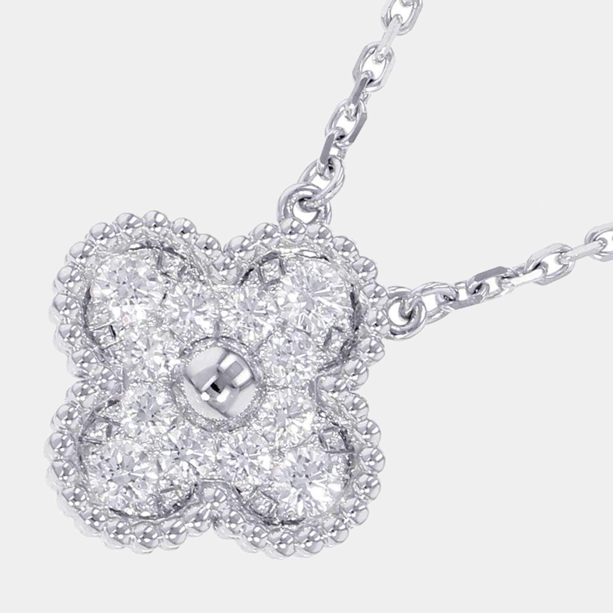 Pre Owned Van Cleef & Arpels 18K Vintage Alhambra 18K White Gold Diamond Necklace