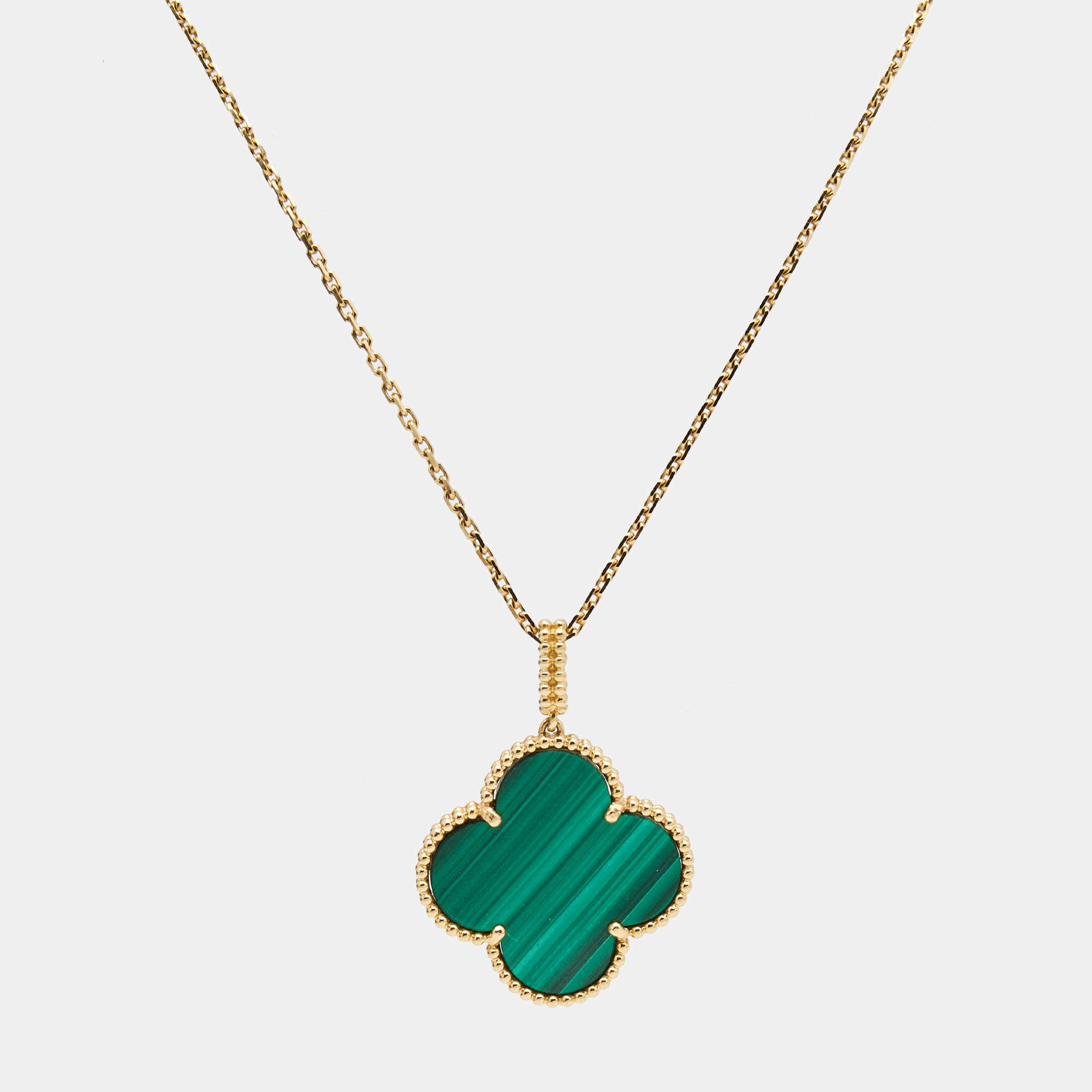 Pre Owned Van Cleef & Arpels Magic Alhambra Malachite 18k Yellow Gold Pendant Necklace