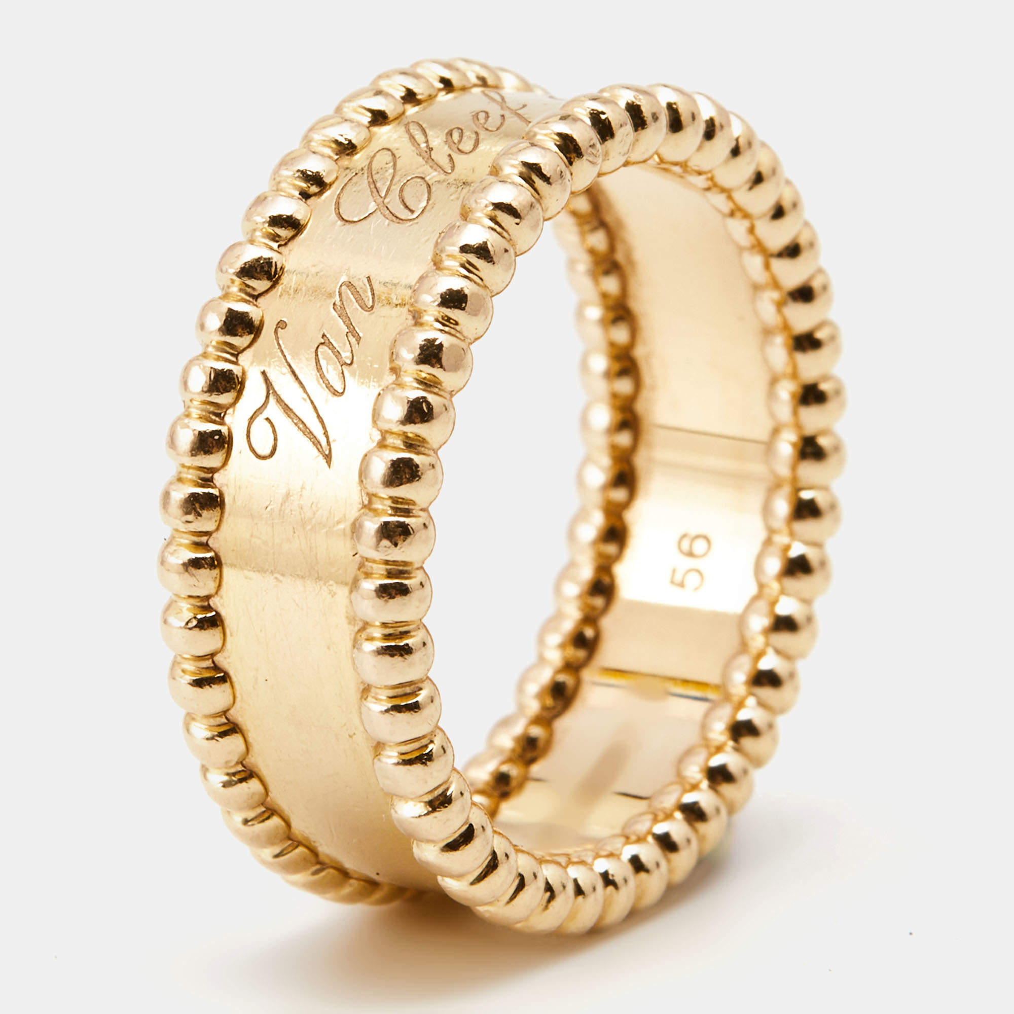 Pre Owned Van Cleef & Arpels Perlée Signature 18k Rose Gold Ring Size 56