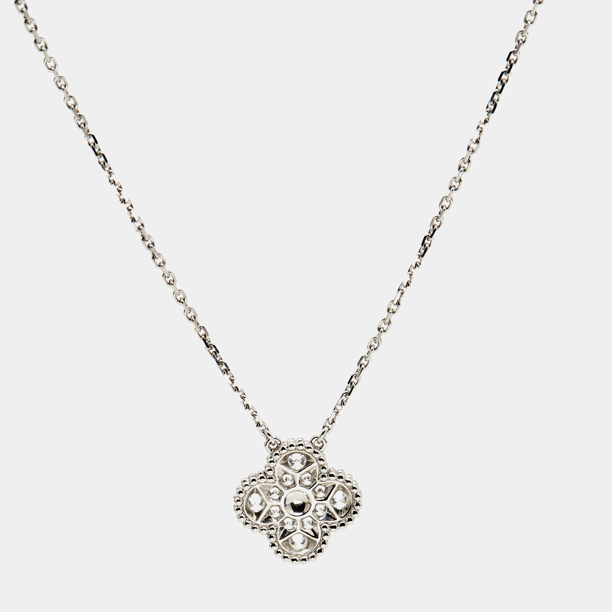 VAN CLEEF & ARPELS 18K White Gold Diamond Sweet Alhambra Pendant Necklace  1179122