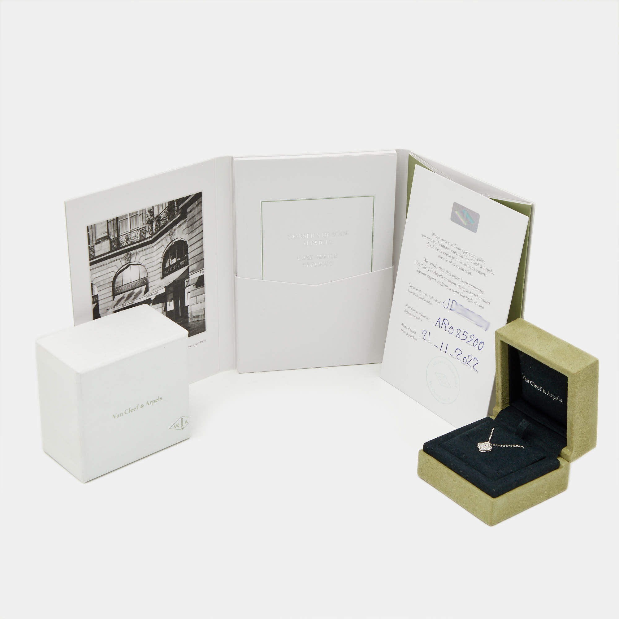 VAN CLEEF & ARPELS 18K White Gold Diamond Sweet Alhambra Pendant Necklace  1179122