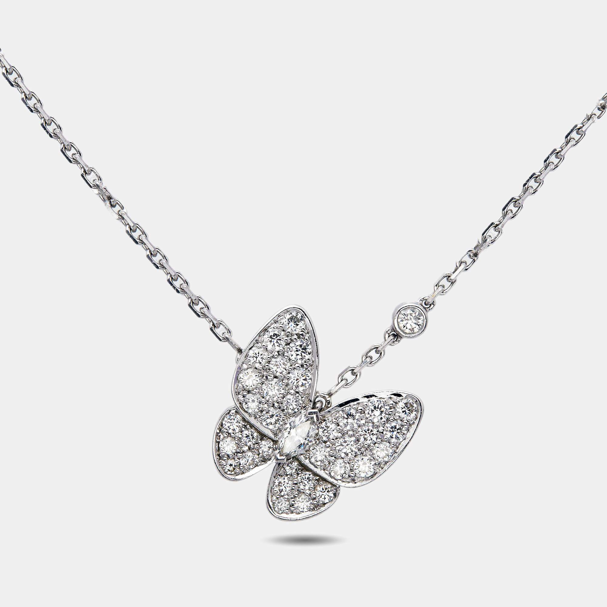 Van Cleef & Arpels Butterfly Diamonds 18k White Gold Necklace Van Cleef ...