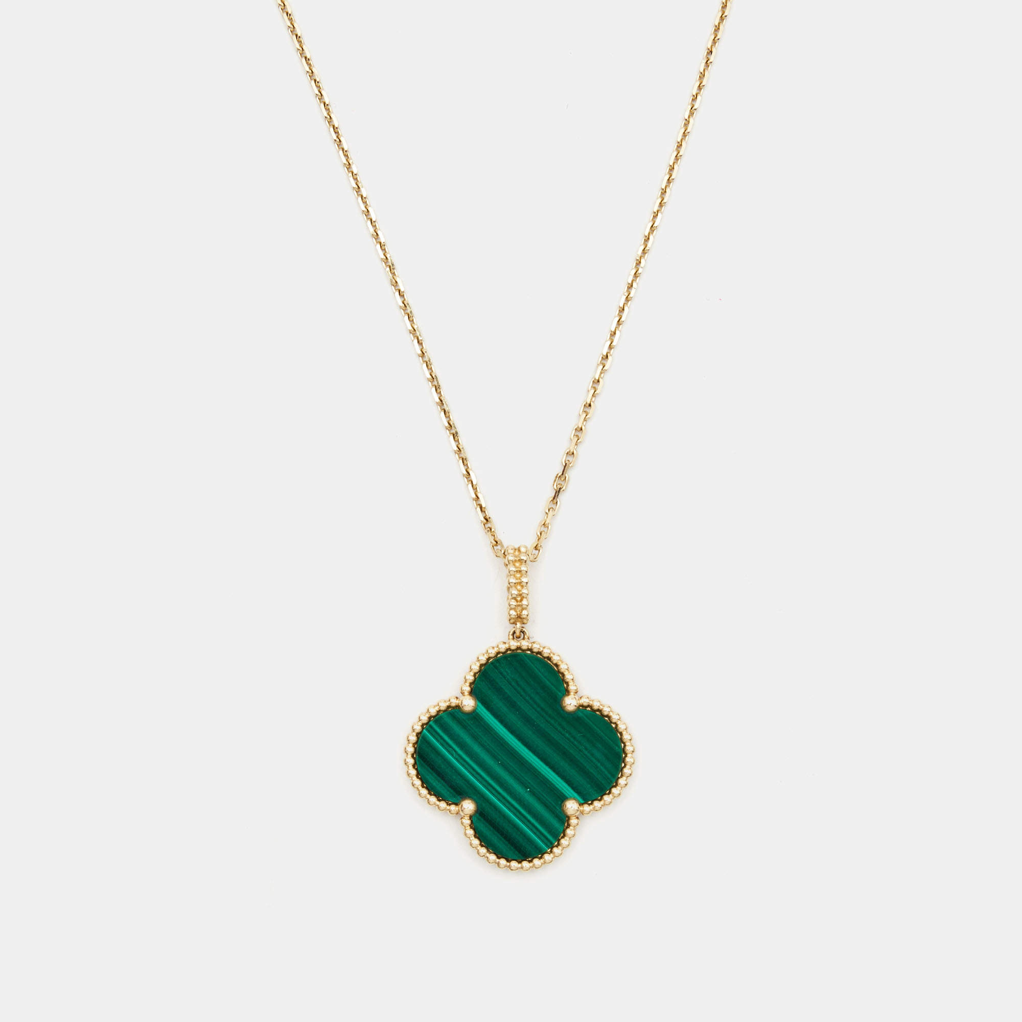 Pre Owned Van Cleef & Arpels Magic Alhambra Malachite 18k Yellow Gold Pendant Necklace