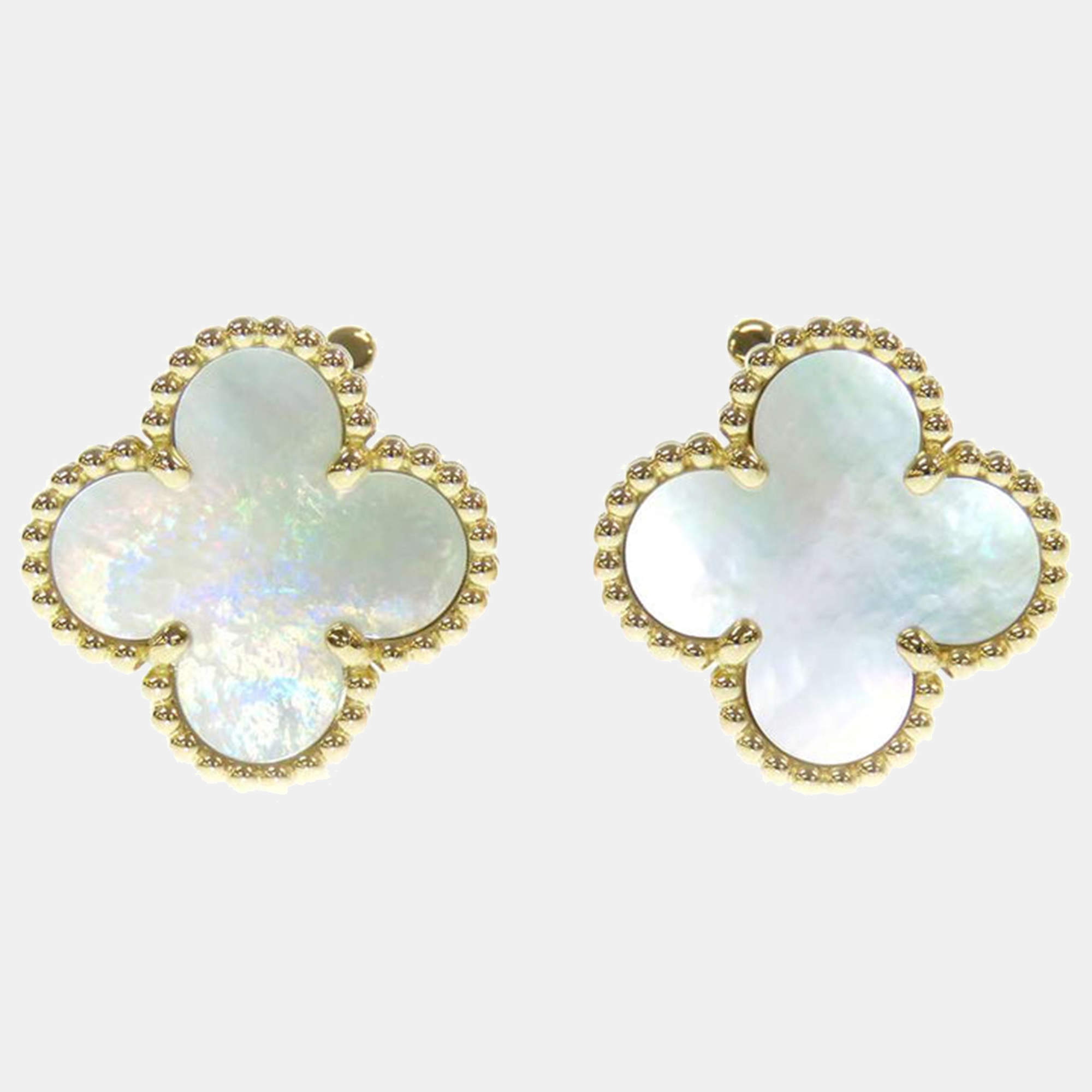 Pre Owned Van Cleef & Arpels Vintage Alhambra 18K Yellow Gold Mother of Pearl Earrings