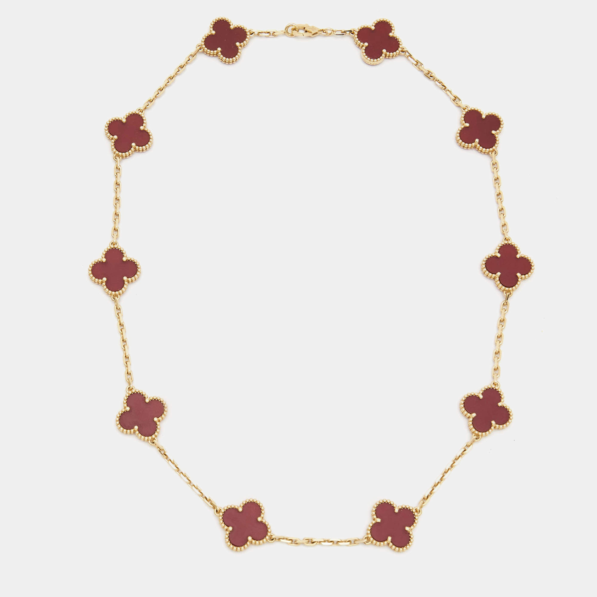 Pre Owned Van Cleef & Arpels Vintage Alhambra Carnelian 18k Yellow Gold Necklace