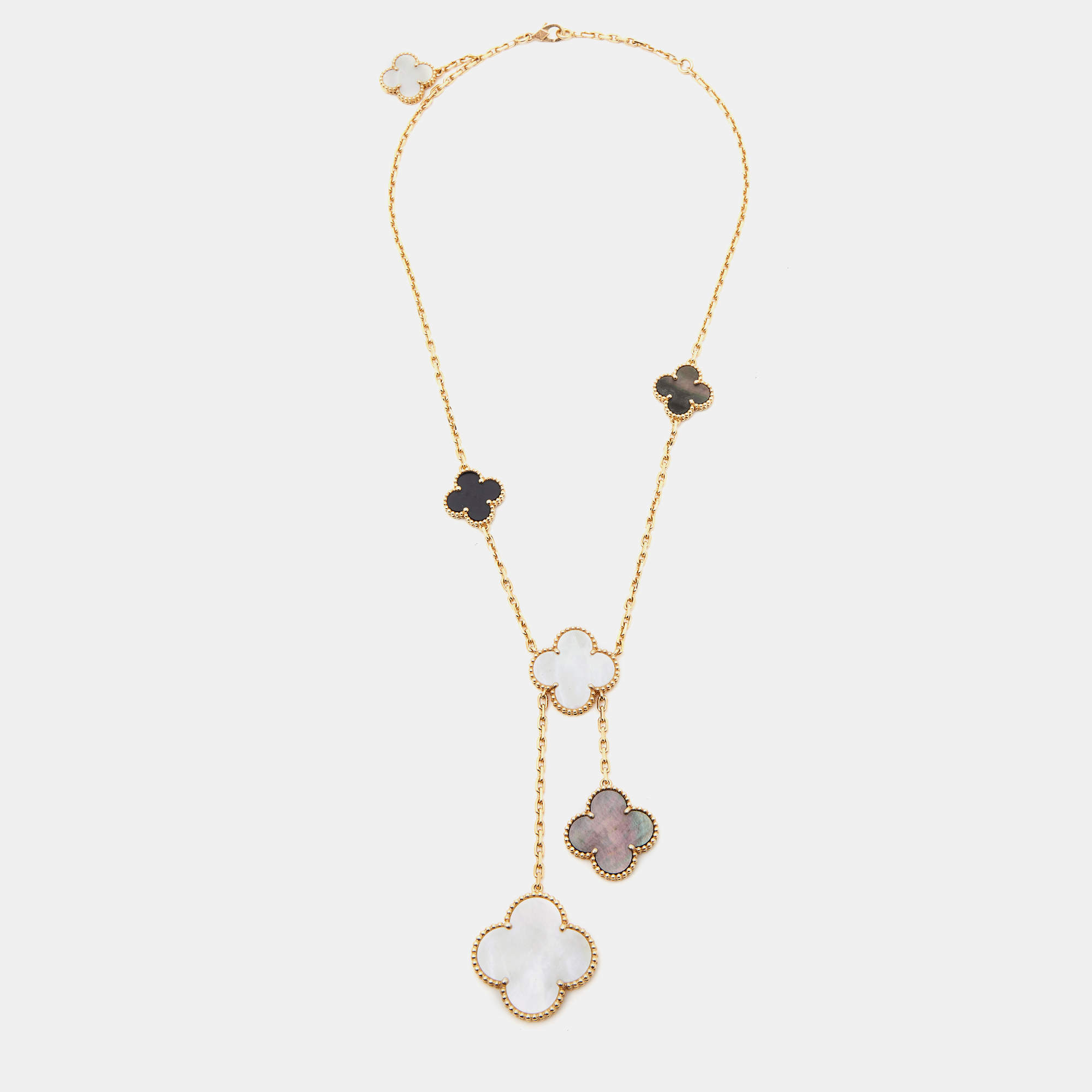 Pre Owned Van Cleef & Arpels Magic Alhambra Mother of Pearl Onyx 18k Yellow Gold Necklace