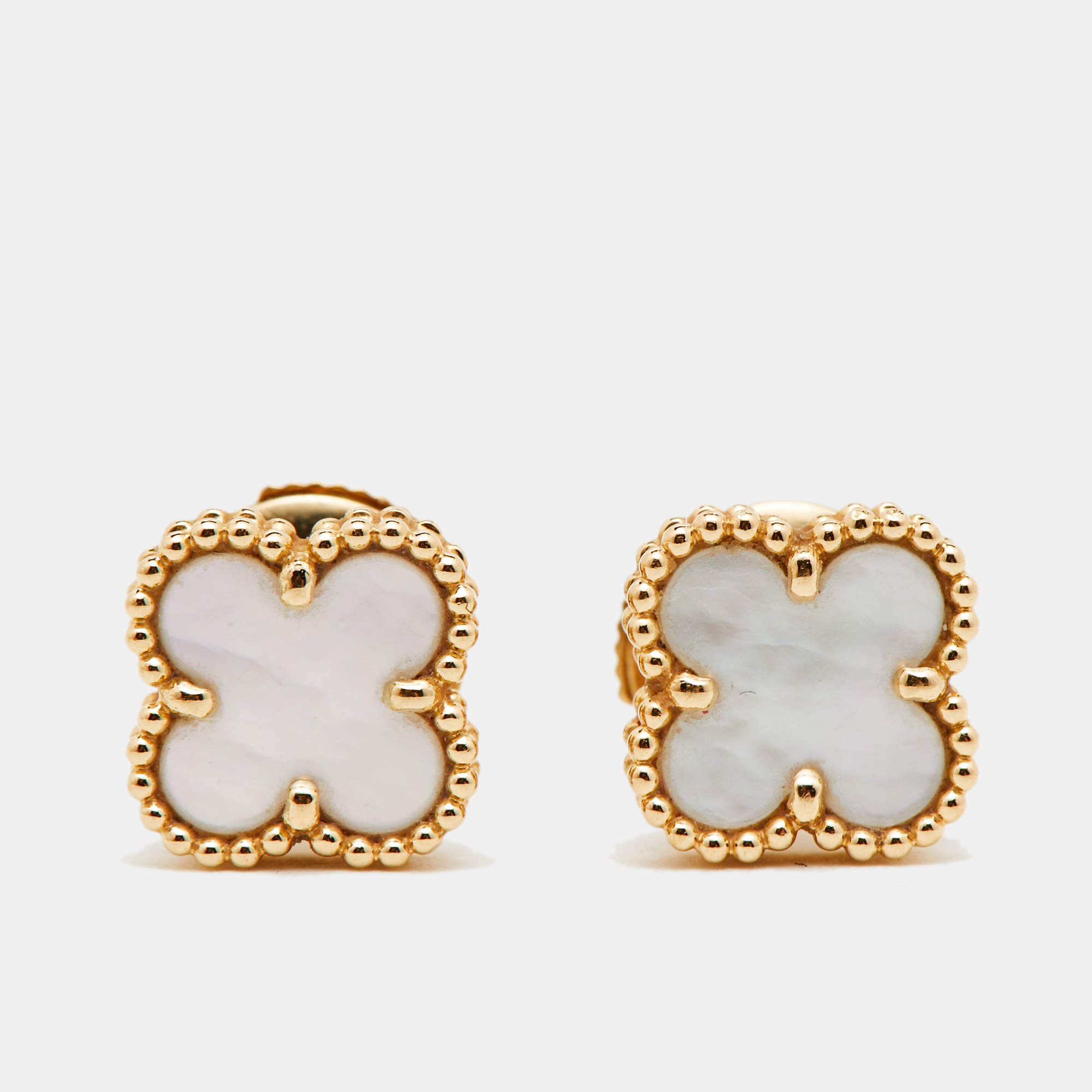 Pre Owned Van Cleef & Arpels Sweet Alhambra Mother of Pearl 18K Yellow Gold Stud Earrings