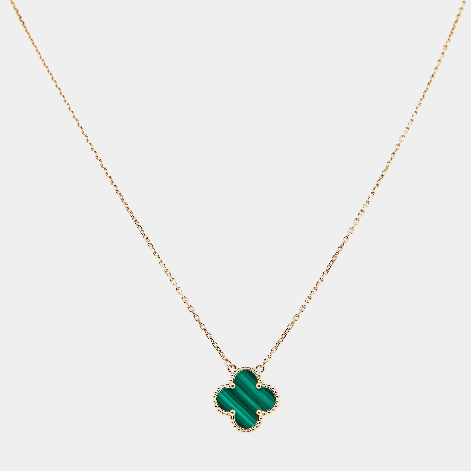 Pre Owned Van Cleef & Arpels Vintage Alhambra Malachite 18k Yellow Gold Necklace 