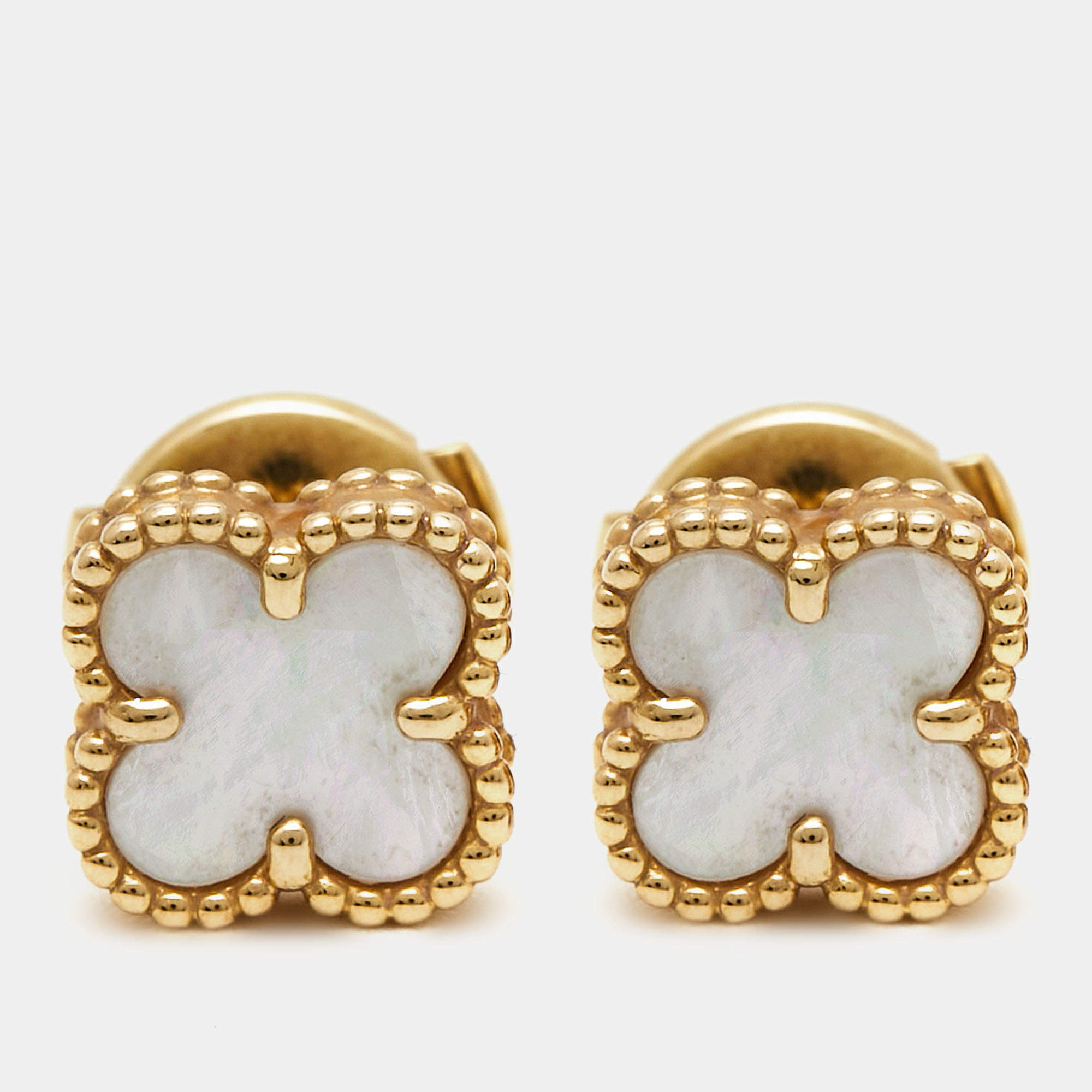 Pre Owned Van Cleef & Arpels Sweet Alhambra Mother of Pearl 18k Yellow Gold Earrings