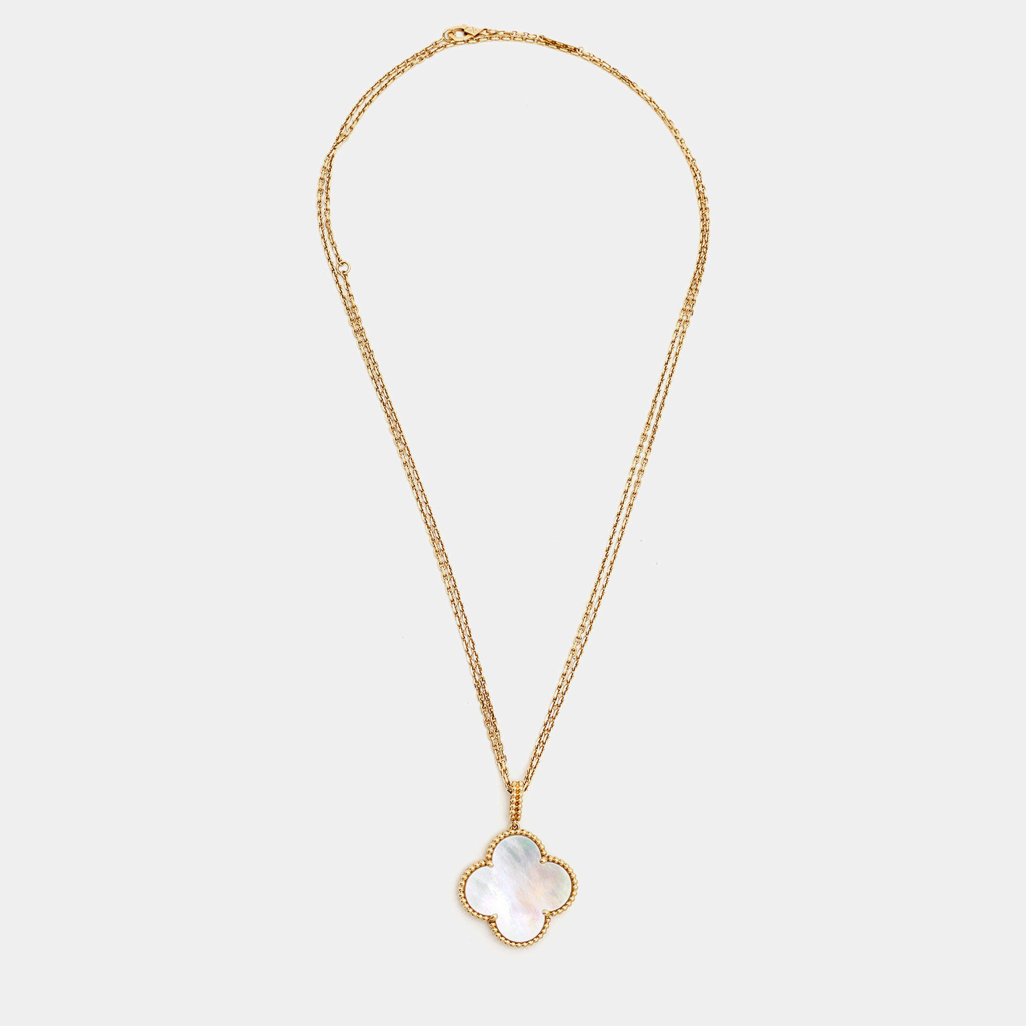Pre Owned Van Cleef & Arpels Magic Alhambra Mother of Pearl 18k Yellow Gold Pendant Necklace