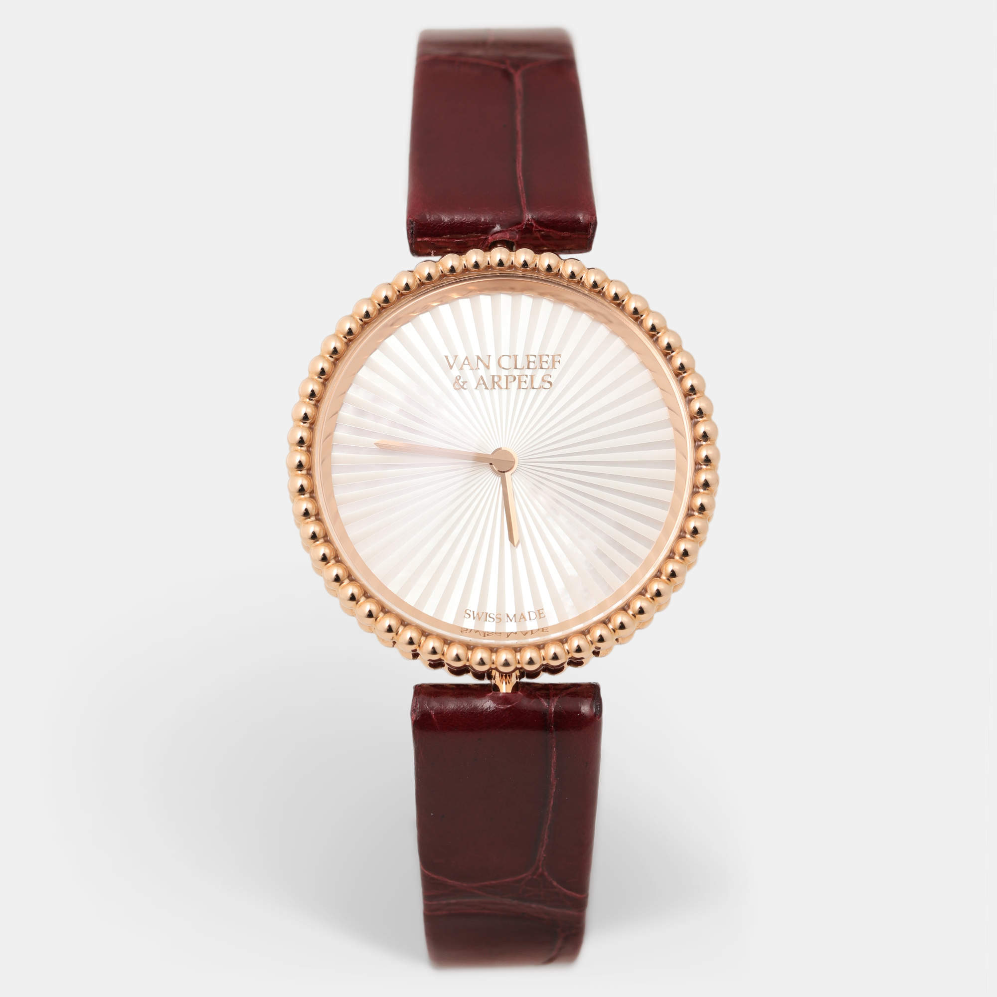 Van Cleef & Arpels Mother Of Pearl 18K Rose Gold Alligator Leather VCARPBMN00 Women's Wristwatch 30 mm