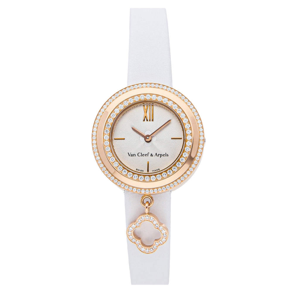 Van Cleef & Arpels MOP Diamonds 18K Rose Gold Charms VCARO29800 Women's Wristwatch 25 MM