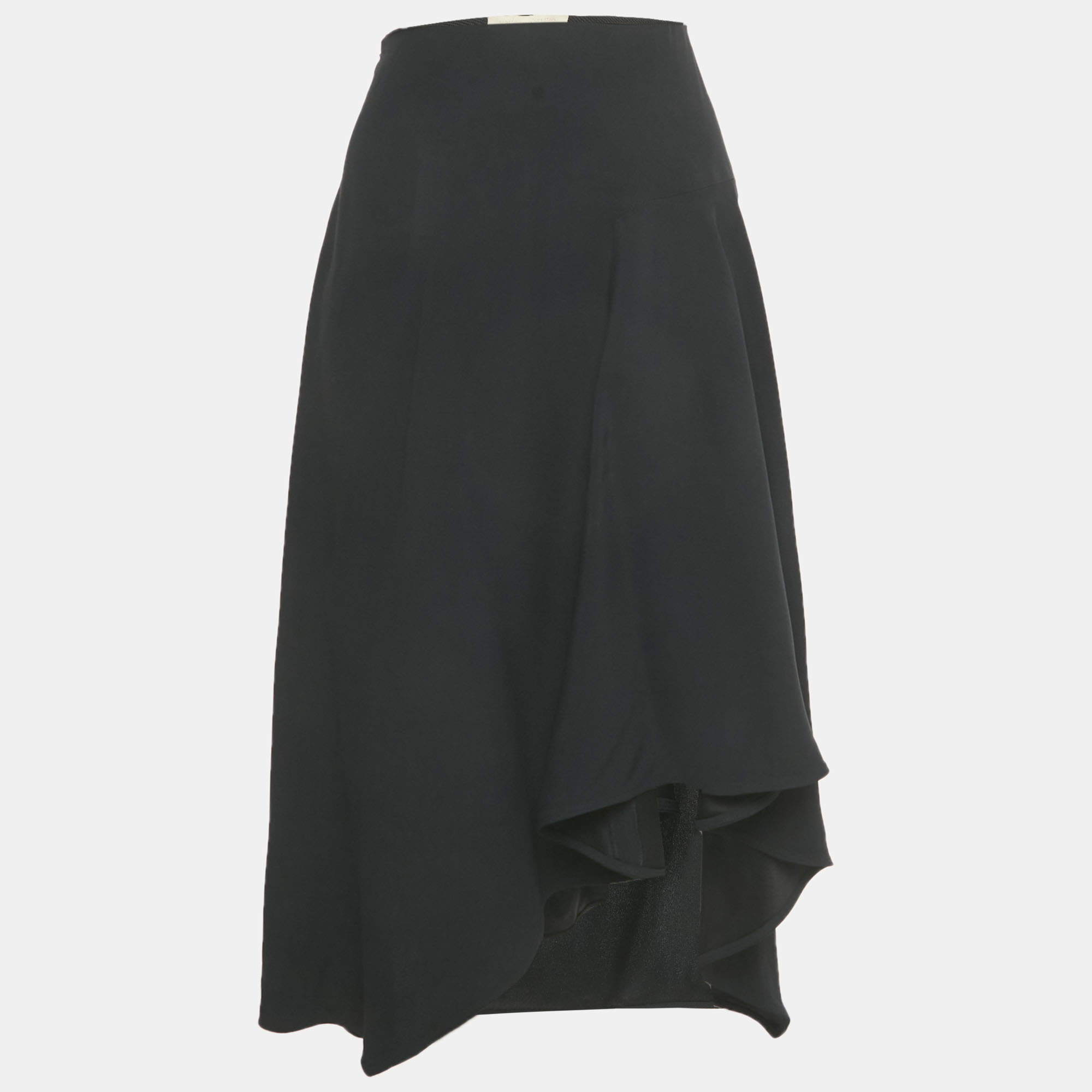 Pre Owned Vanessa Bruno Black Crepe Asymmetric Midi Skirt S 