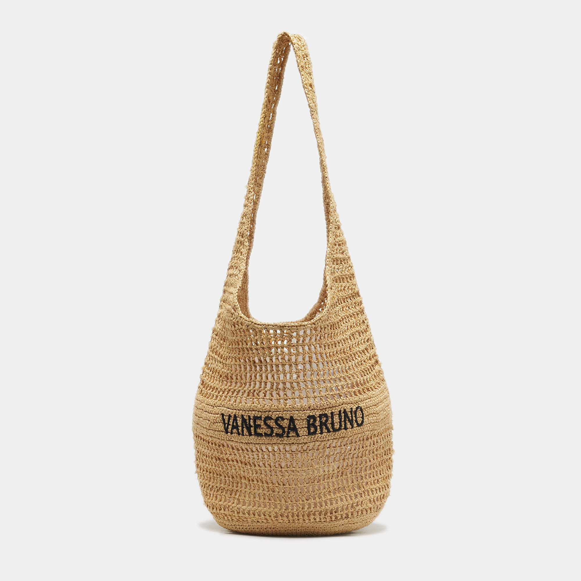 Pre Owned Vanessa Bruno Cream Raffia Logo Hobo