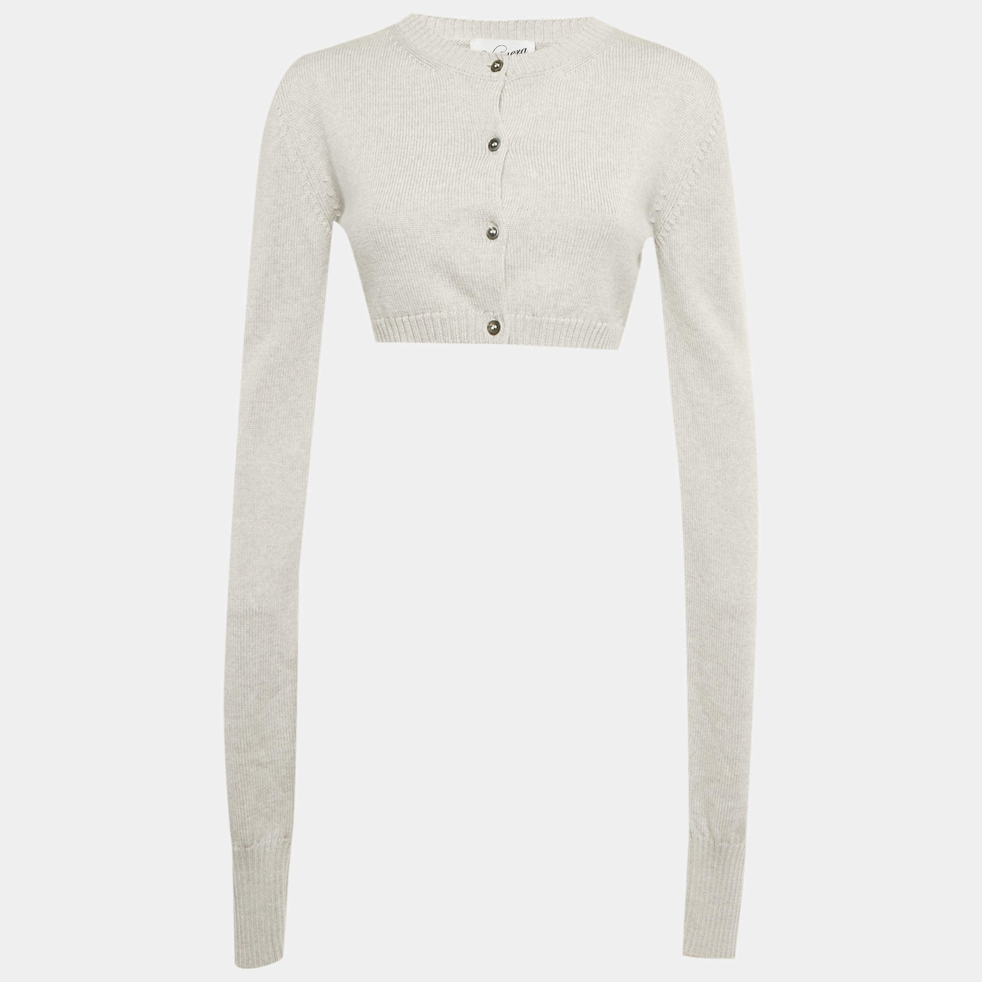 Pre Owned كارديغان فاكارا رمادي بتفاصيل ترتر قصير من صوف صغير