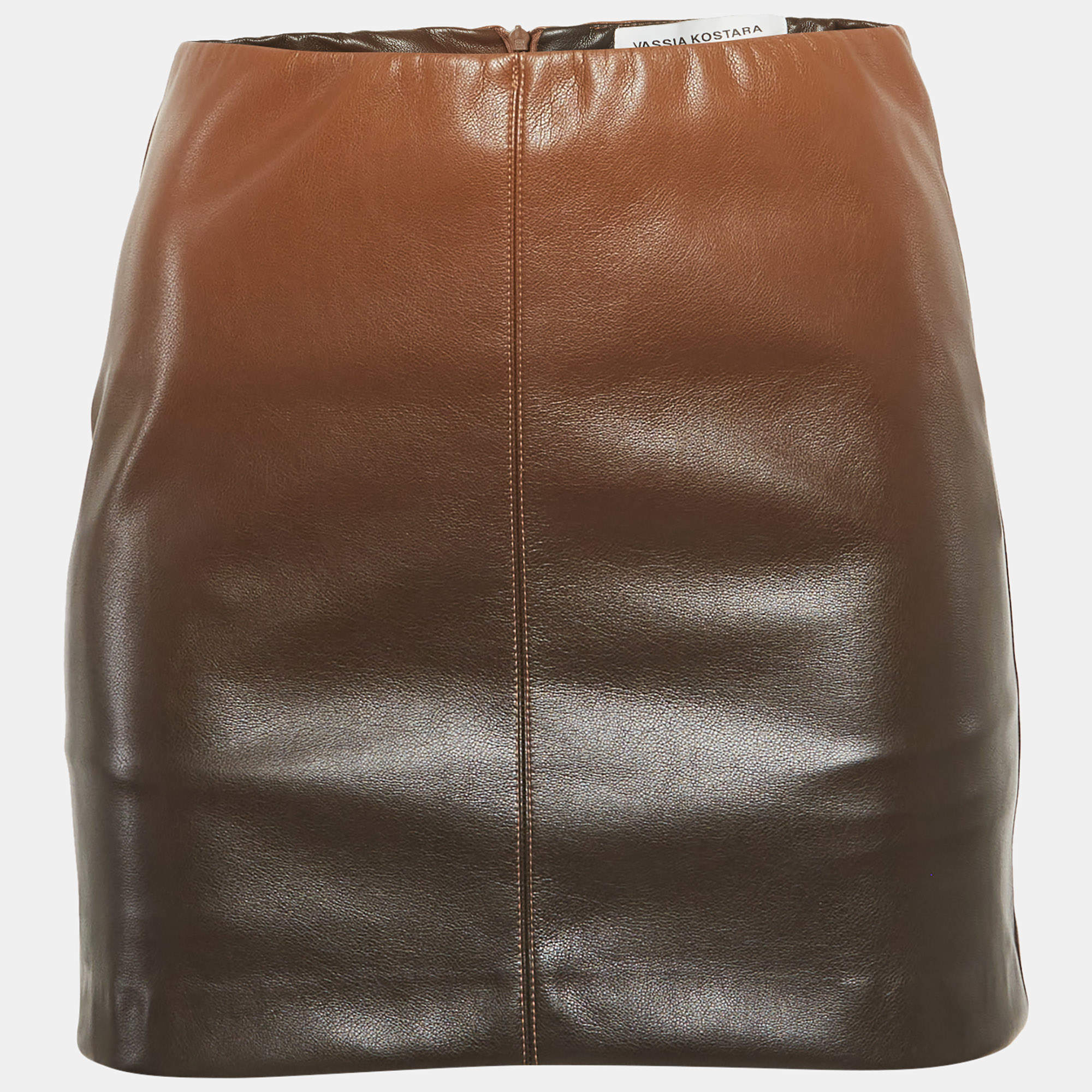مملوكة مسبقًا تنورة ميني فاسيا كوستارا جلد صناعي بني أومبري مقاس صغير