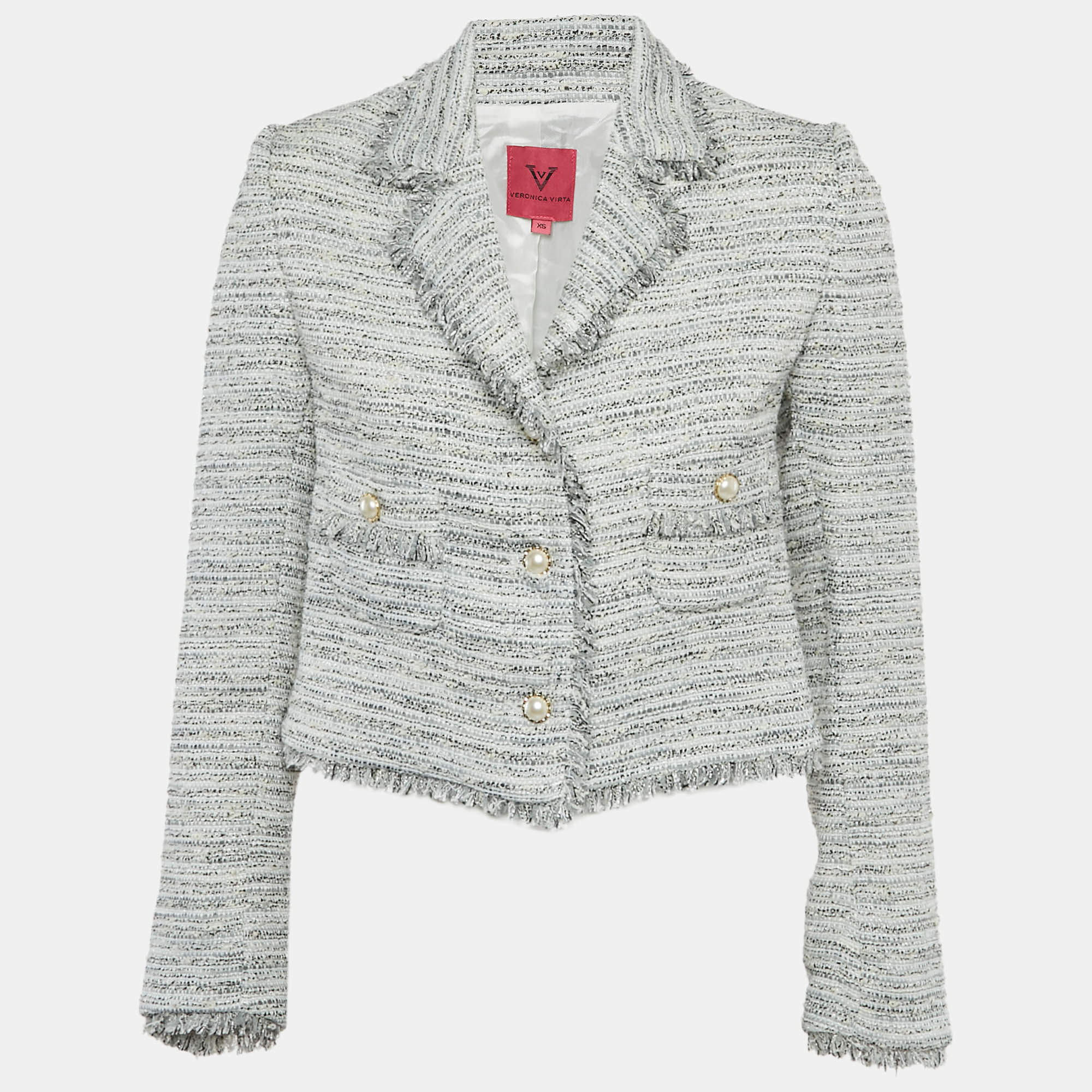 مملوكة مسبقًا Veronica Virta Multicolor Lurex Tweed Cropped Blazer XS  