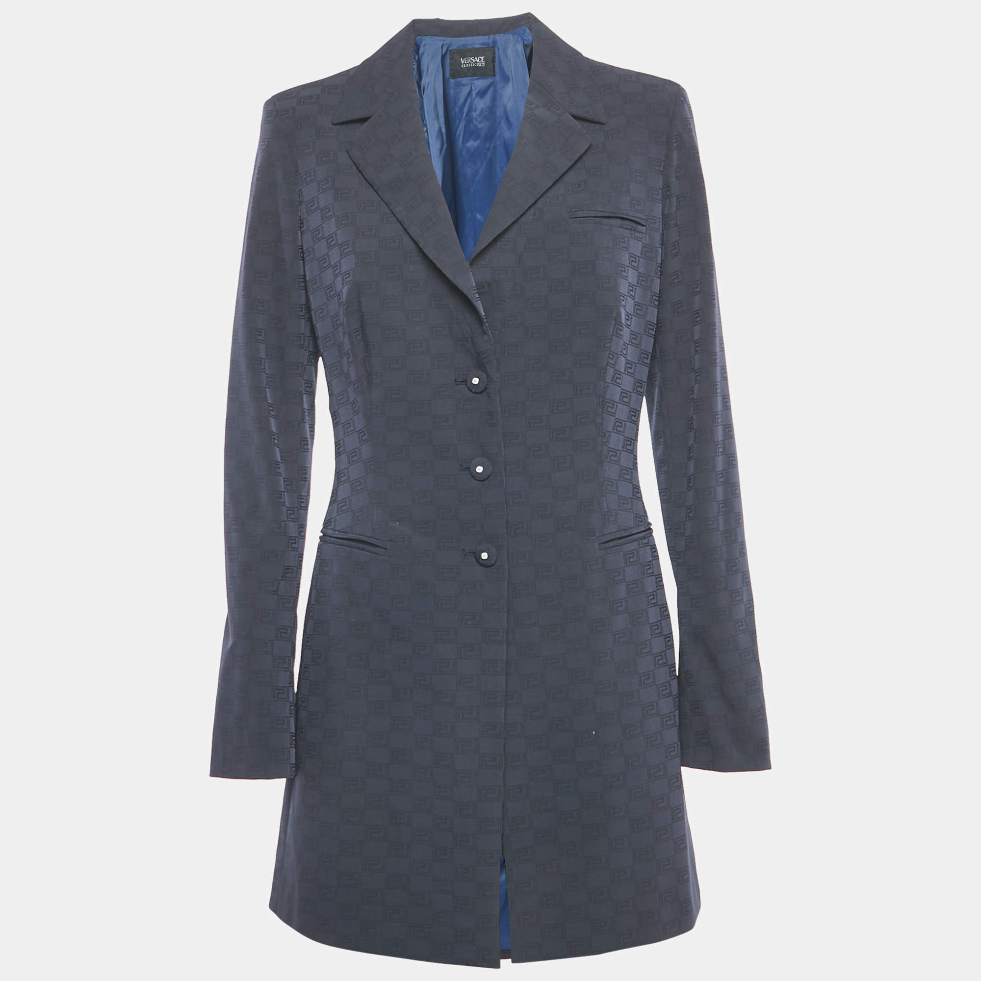 Pre Owned Versace Classic V2 Navy Blue Nylon Blazer M