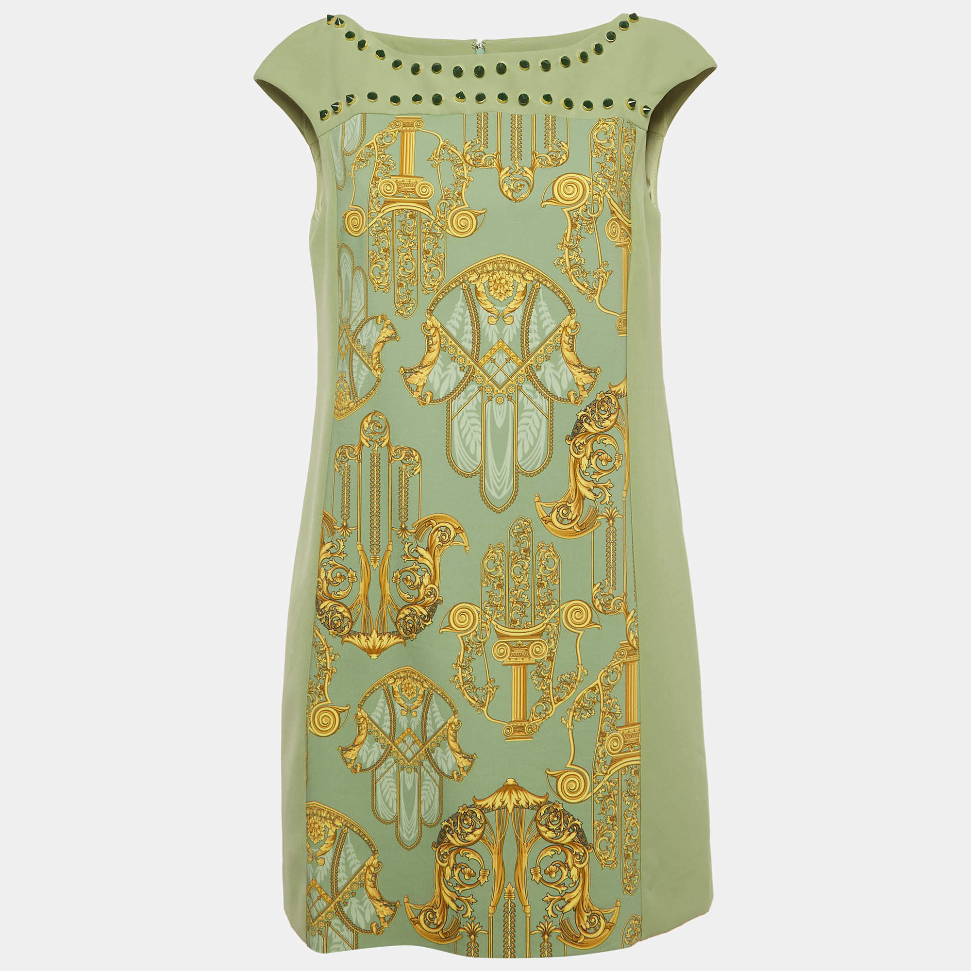 Pre Owned Versace Collection Green Printed Crepe Mini Dress M