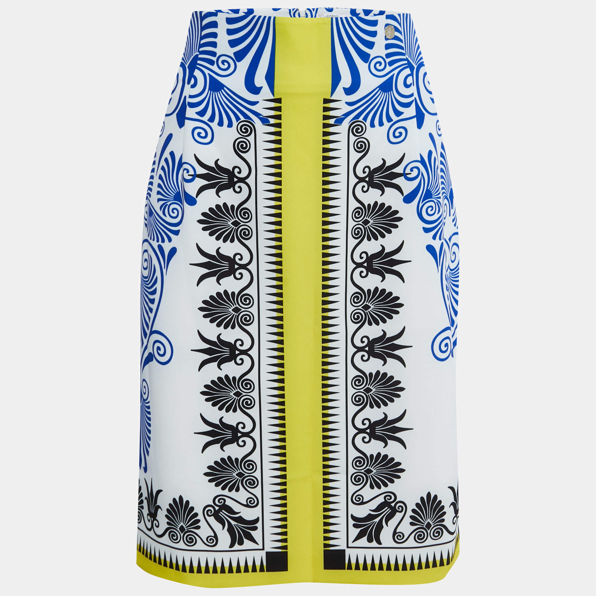 Pre Owned Versace Collection Blue Printed Knit Midi Skirt L