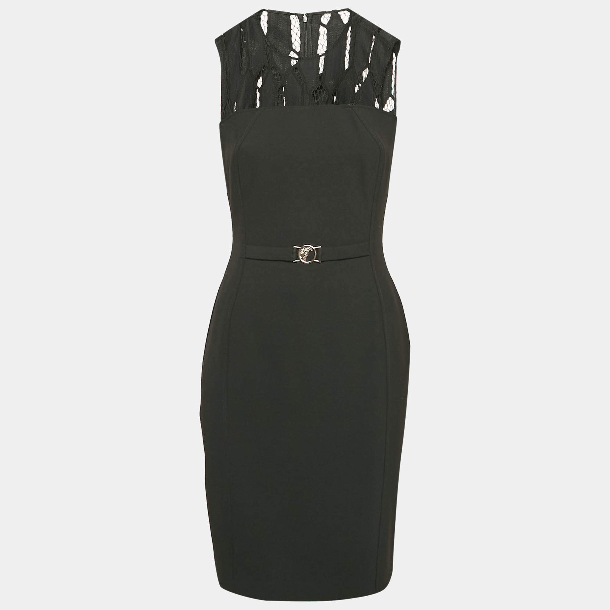 Versace Collection Black Crepe Lace Trim Sleeveless Short Dress M