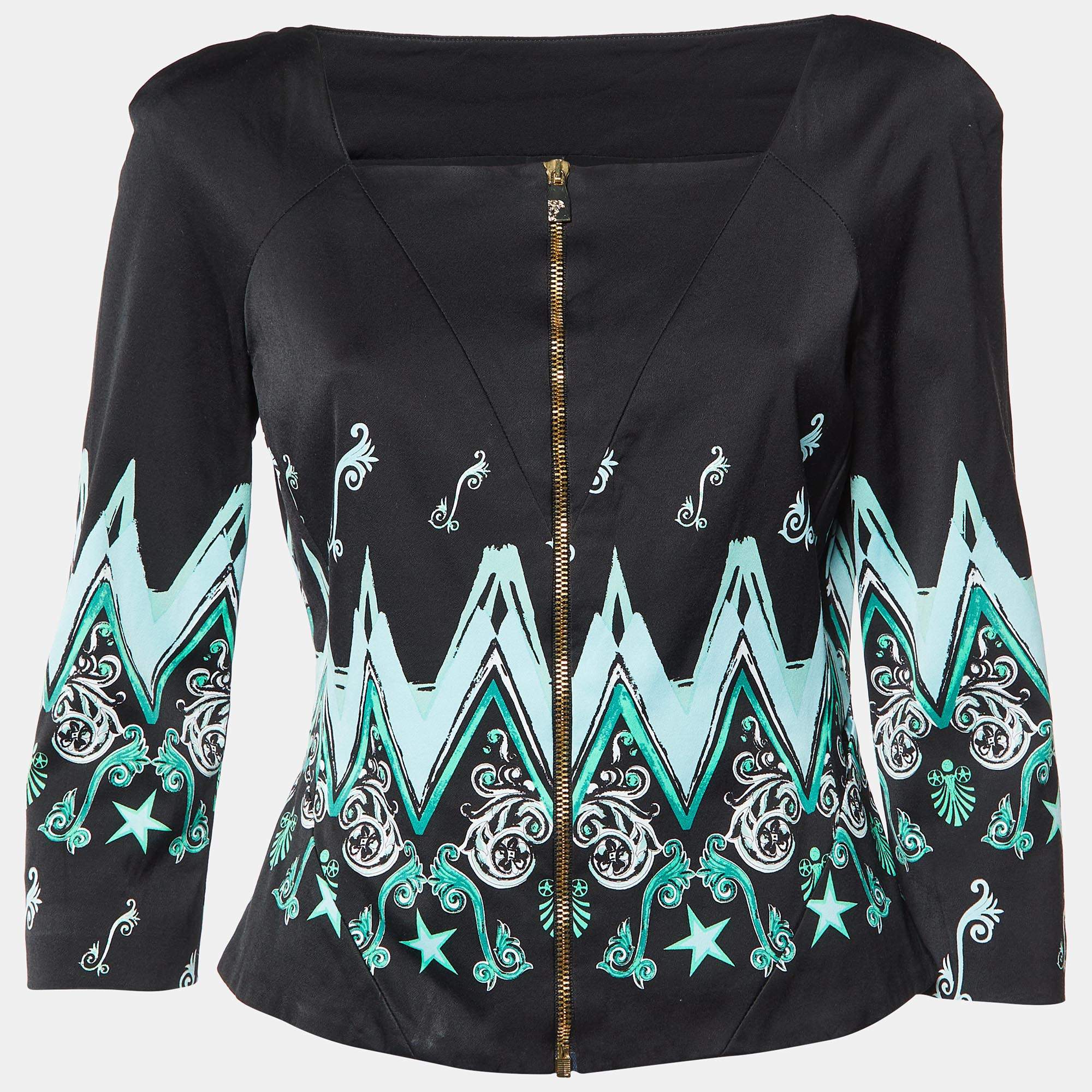 Versace Collection Black Printed Zip-Up Blouse Jacket L