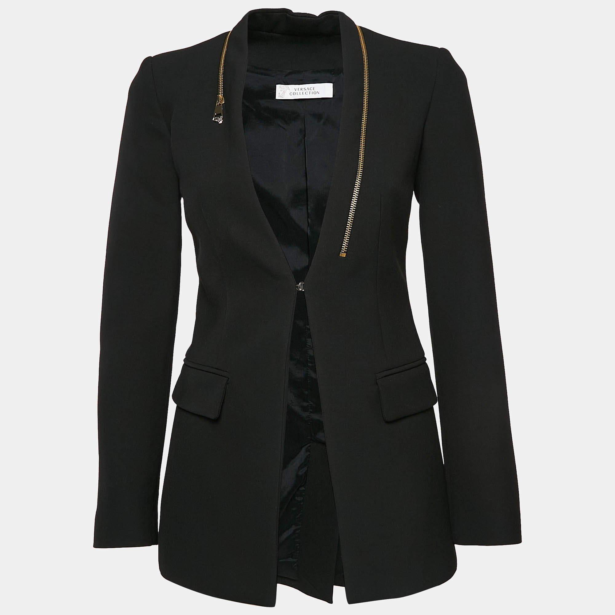 Pre Owned Versace Collection Black Crepe Zip Detail Blazer XS