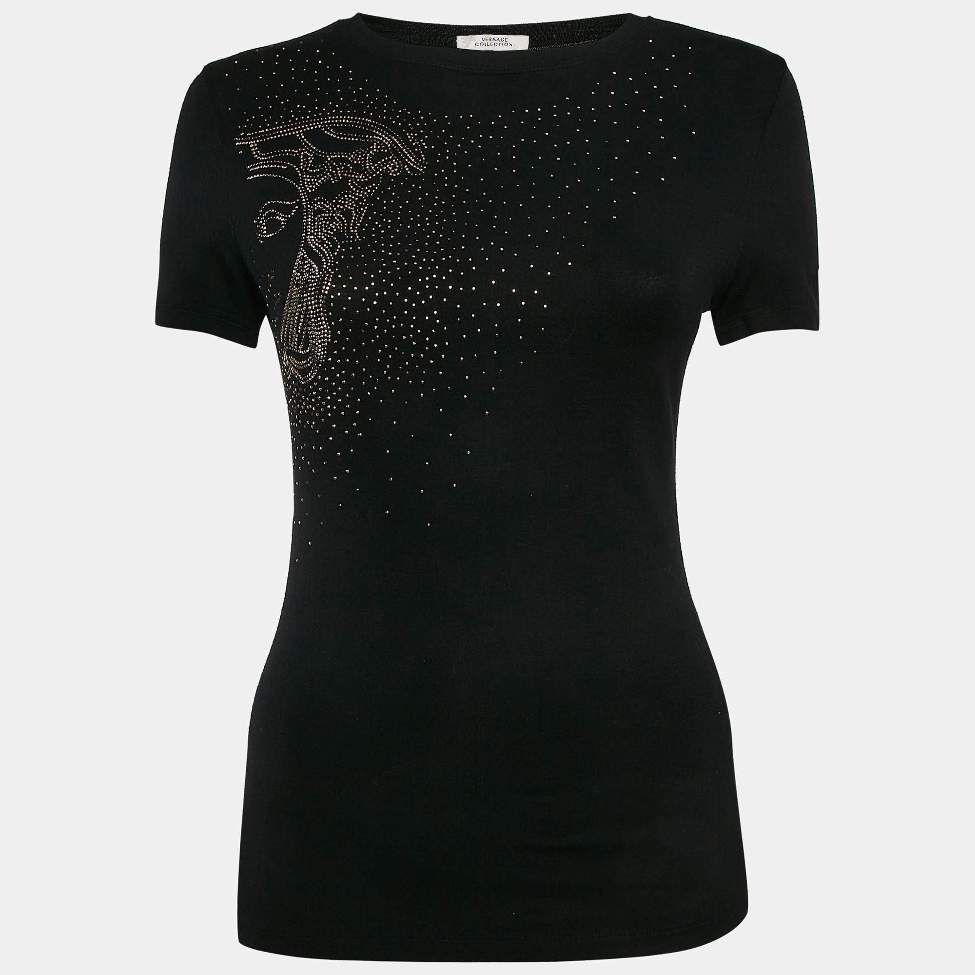 Versace Collection Black Half Medusa Embellished Knit Top M