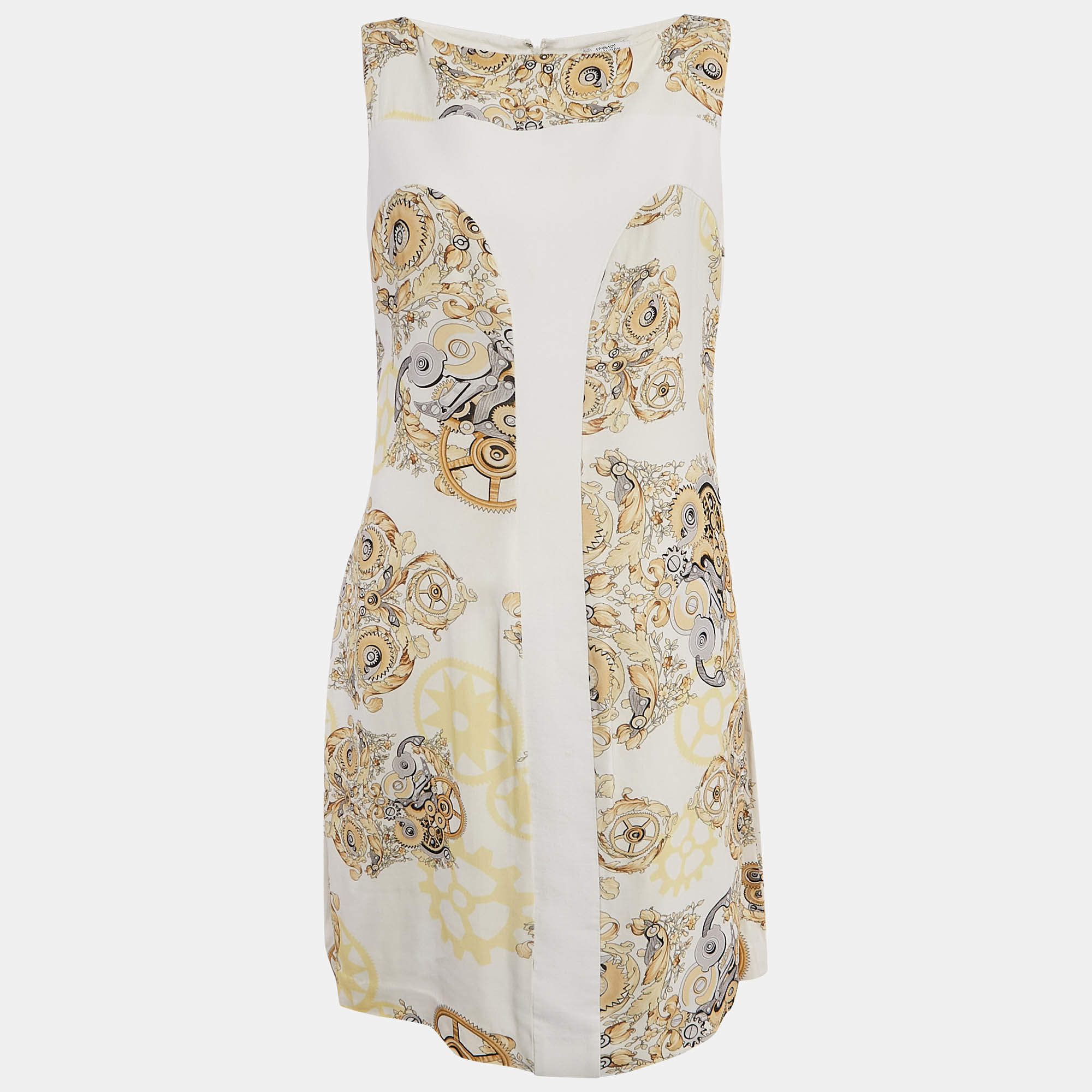 Versace Collection White/Multicolor Printed Crepe Sleeveless Mini Dress M
