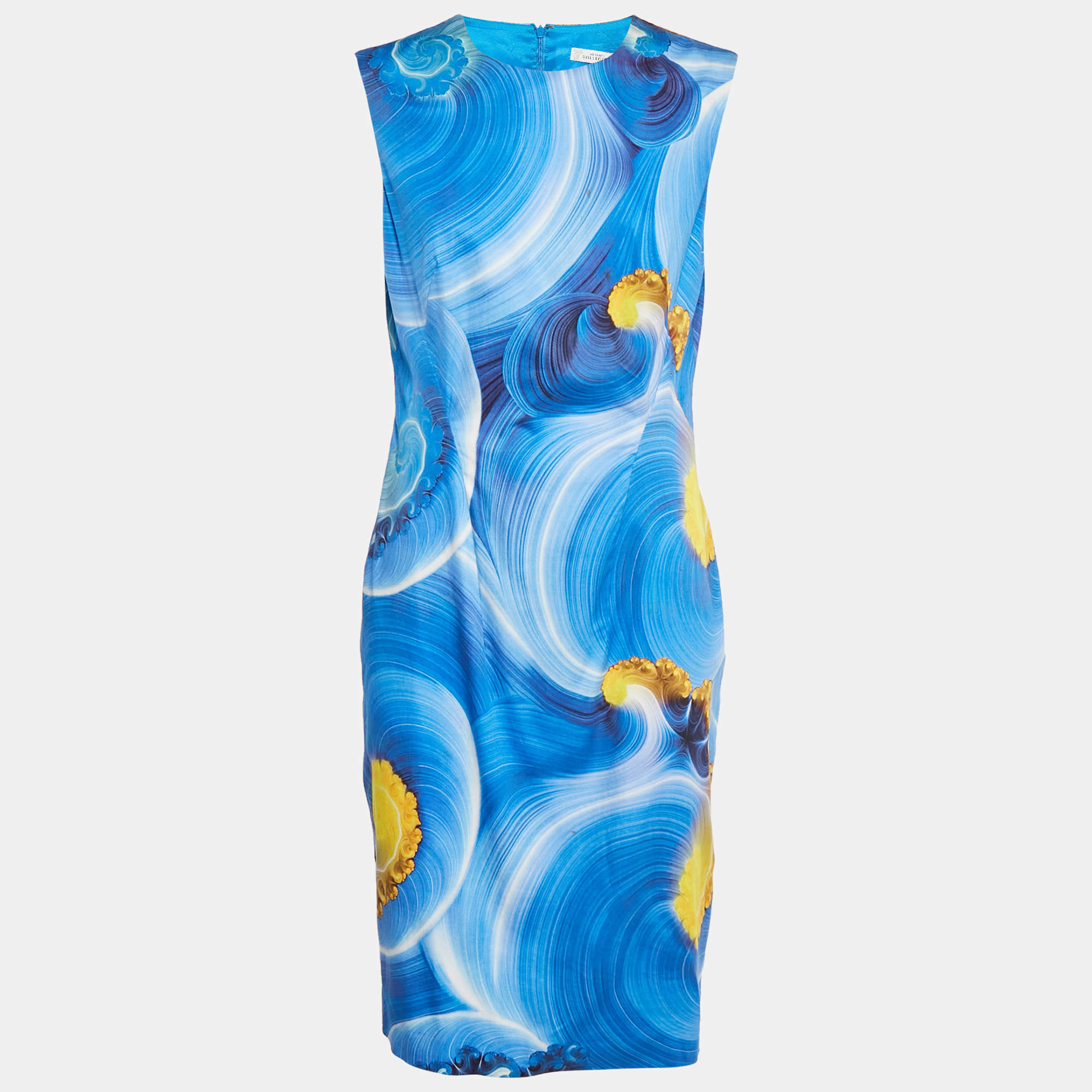Pre Owned Versace Collection Blue Abstract Print Cotton Sleeveless Short Dress L