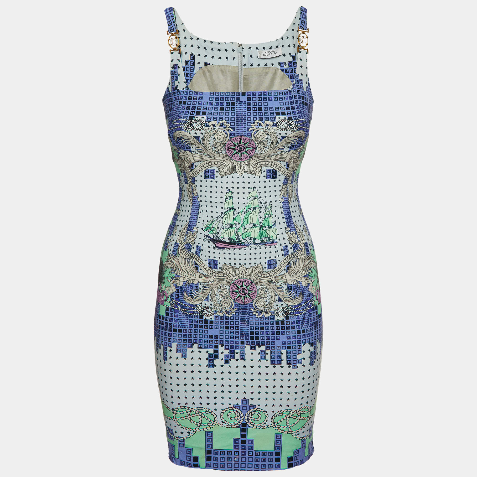 Versace Collection Multicolor Printed Crepe Sleeveless Dress S
