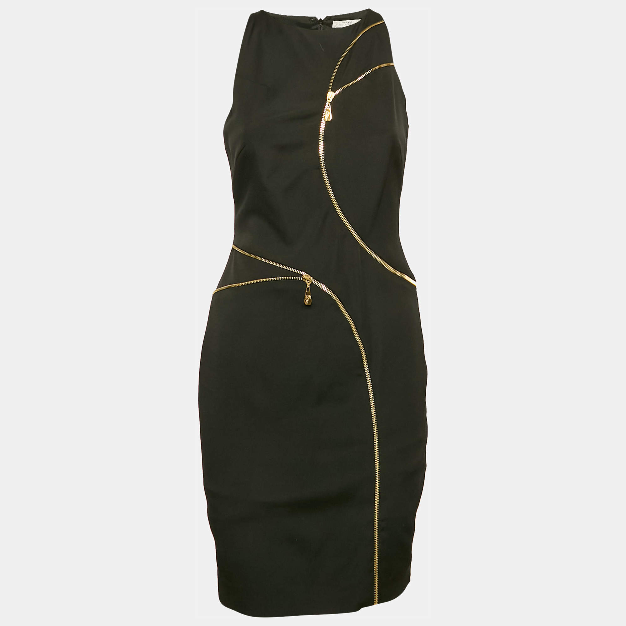 Versace Collection Black Stretch Crepe Zipper Detail Sheath Dress M