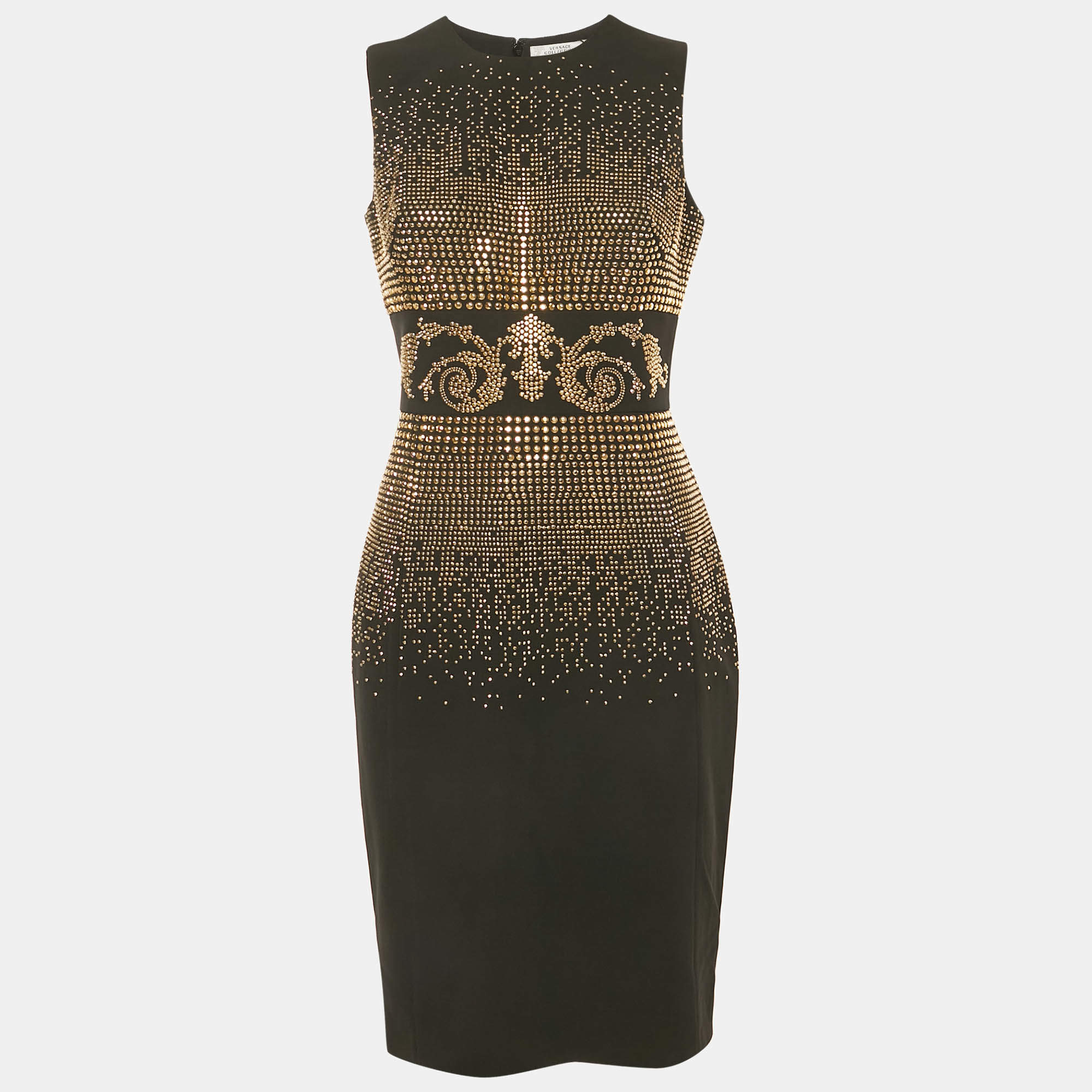 Pre Owned Versace Collection Black Studded Jersey Mini Dress M