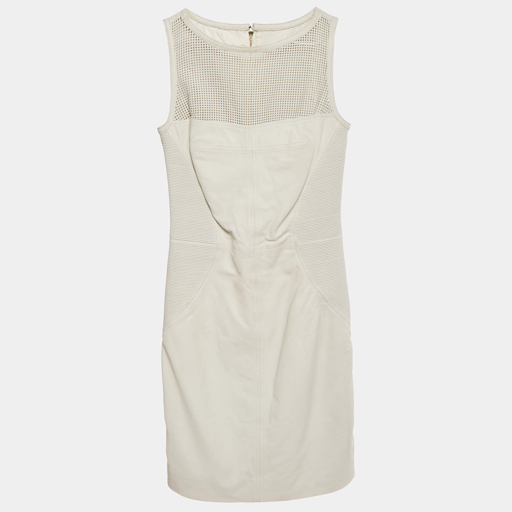 Pre Owned Versace Collection White Leather Sleeveless Mini Dress XS   