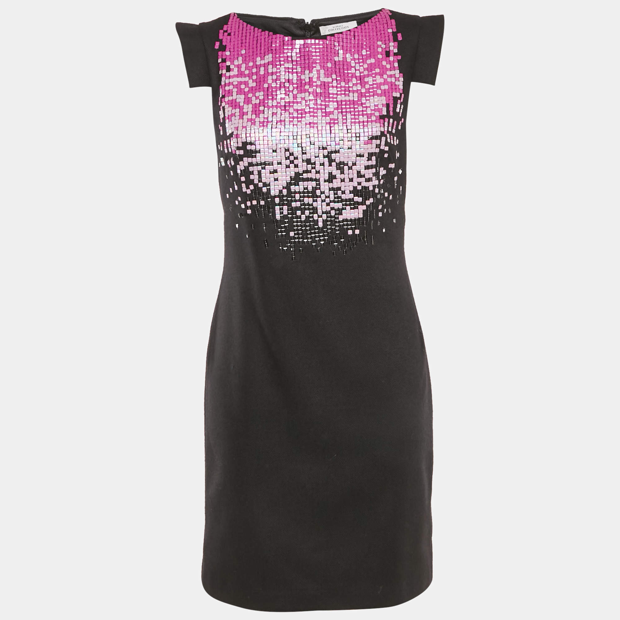 Pre Owned Versace Collection Black Embellished Wool Blend Short Dress L