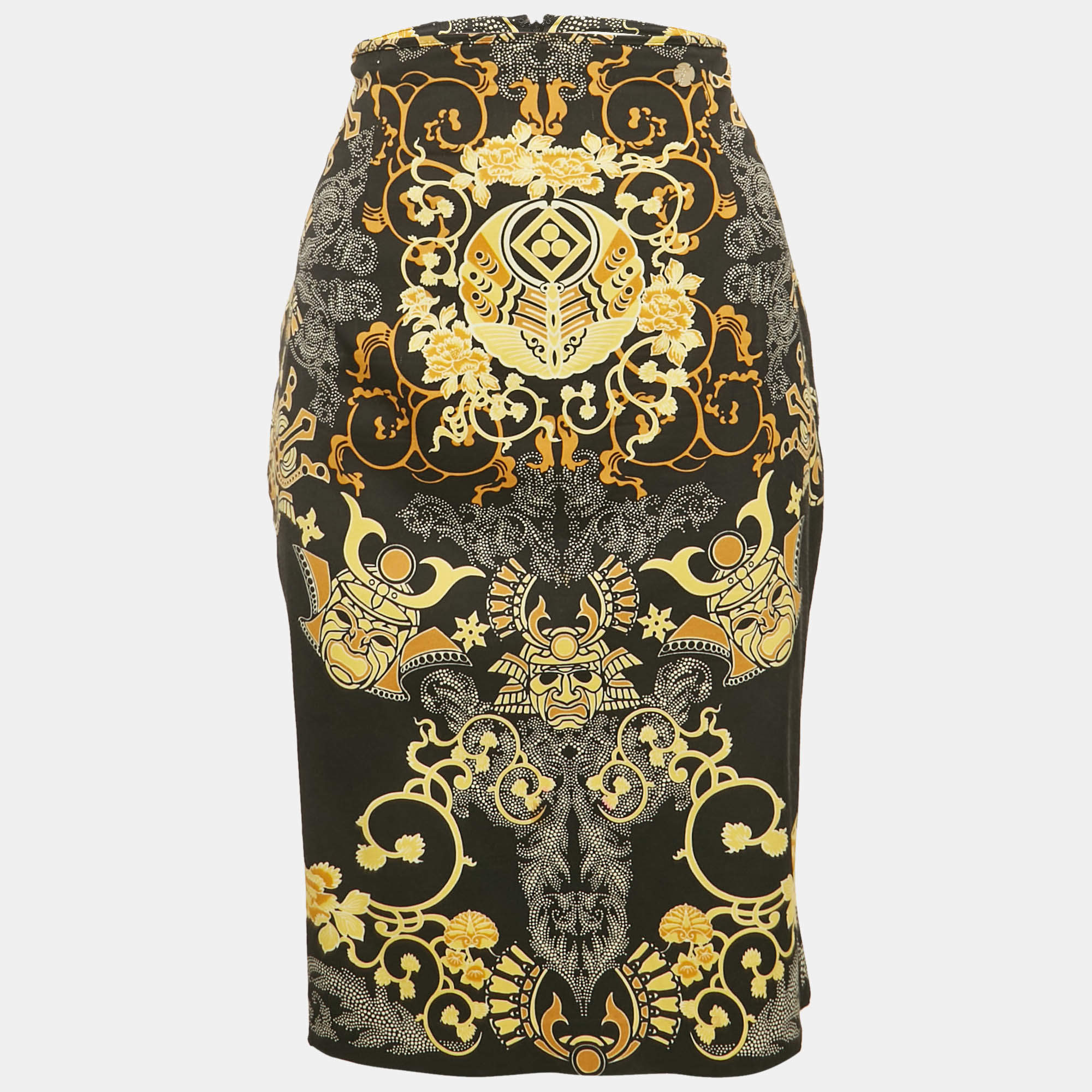 Pre Owned Versace Collection Black Printed Crepe Pencil Skirt M