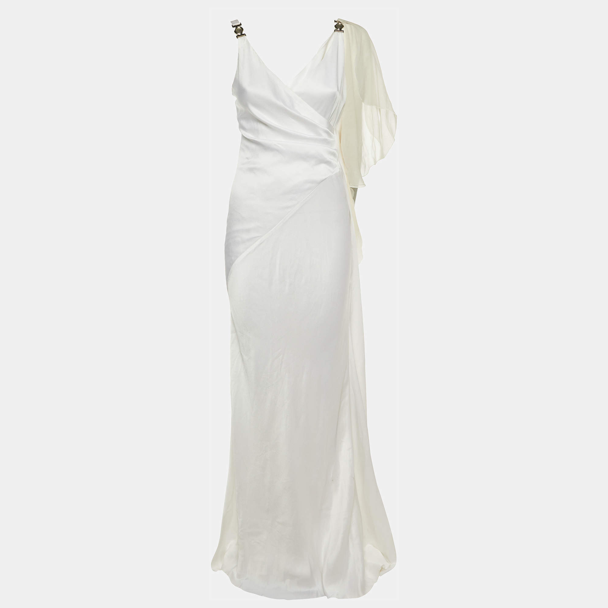 Pre Owned Versace Collection White Satin Overlay Detail Maxi Dress S