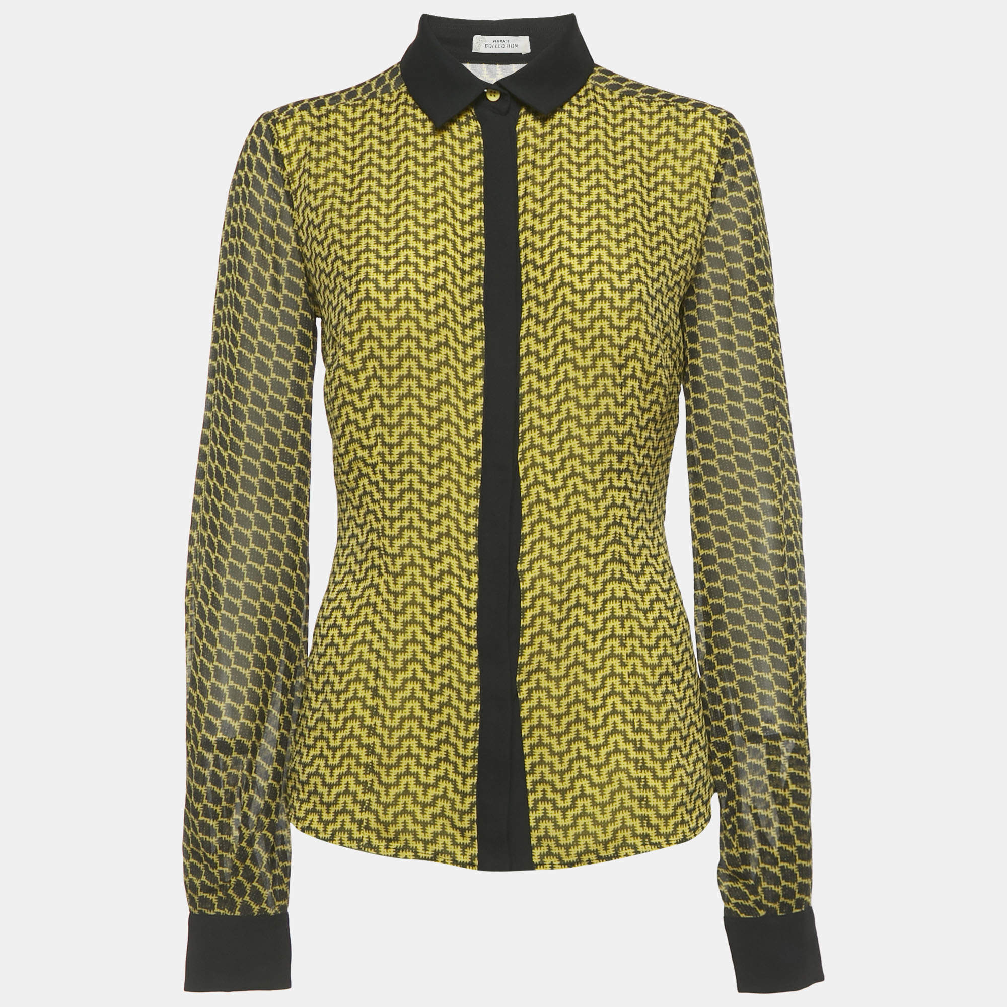 Pre Owned Versace Collection Yellow Printed Silk Shirt M